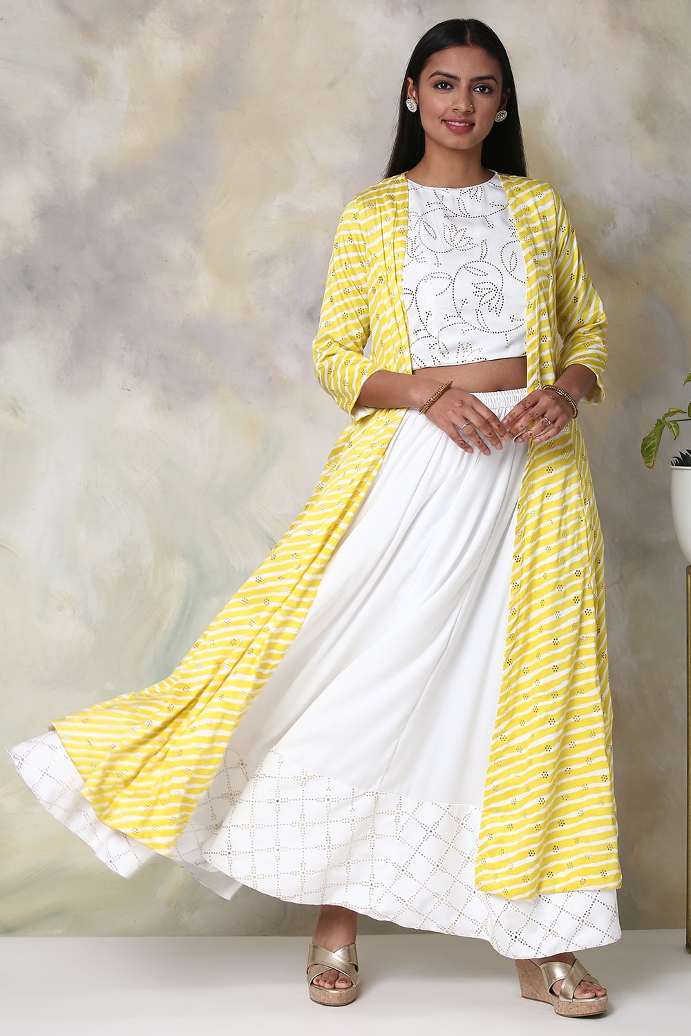 Yellow And Off White 3 Piece Fusion Wear Set image number 6