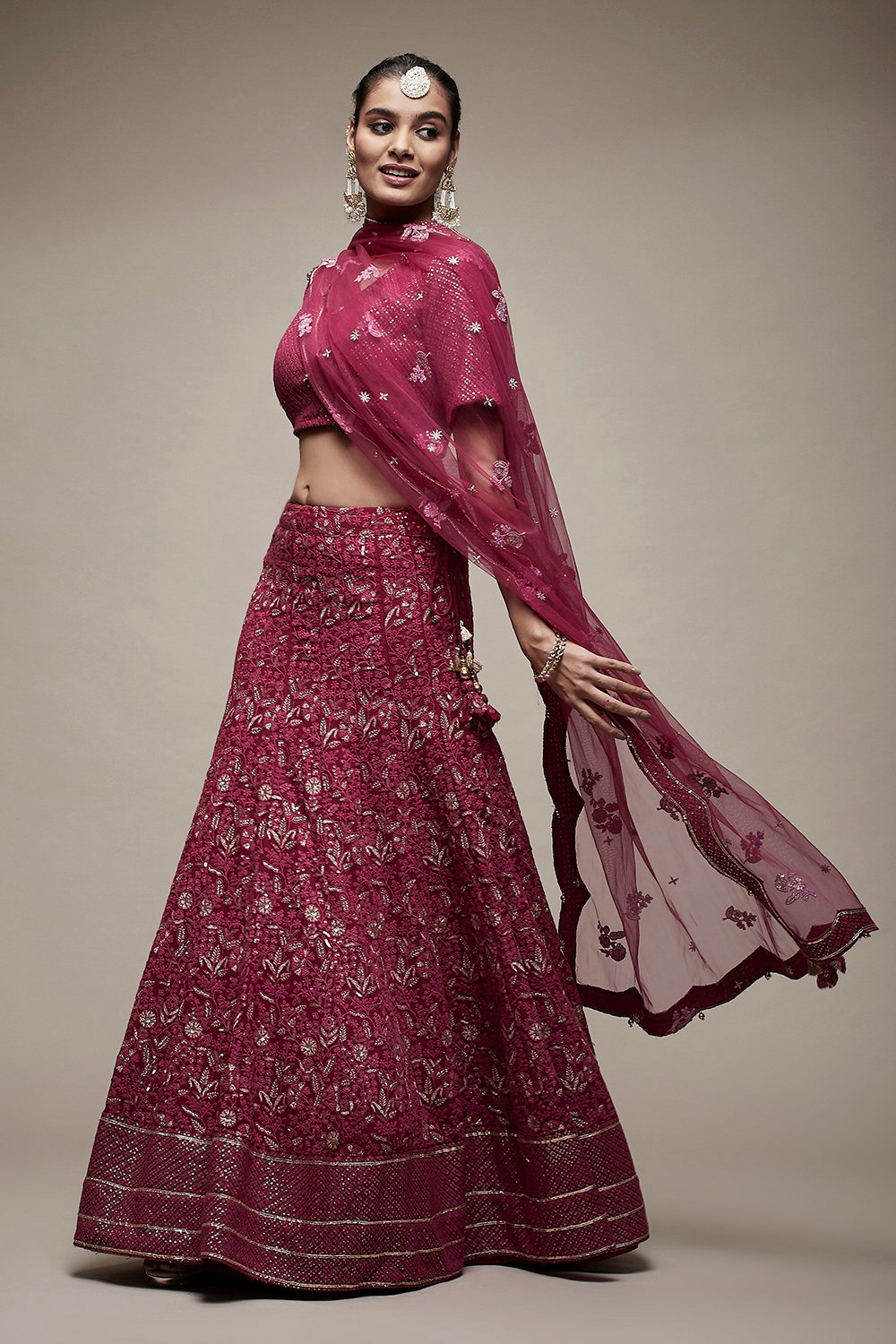 Wine Viscose Lehenga Set image number 3