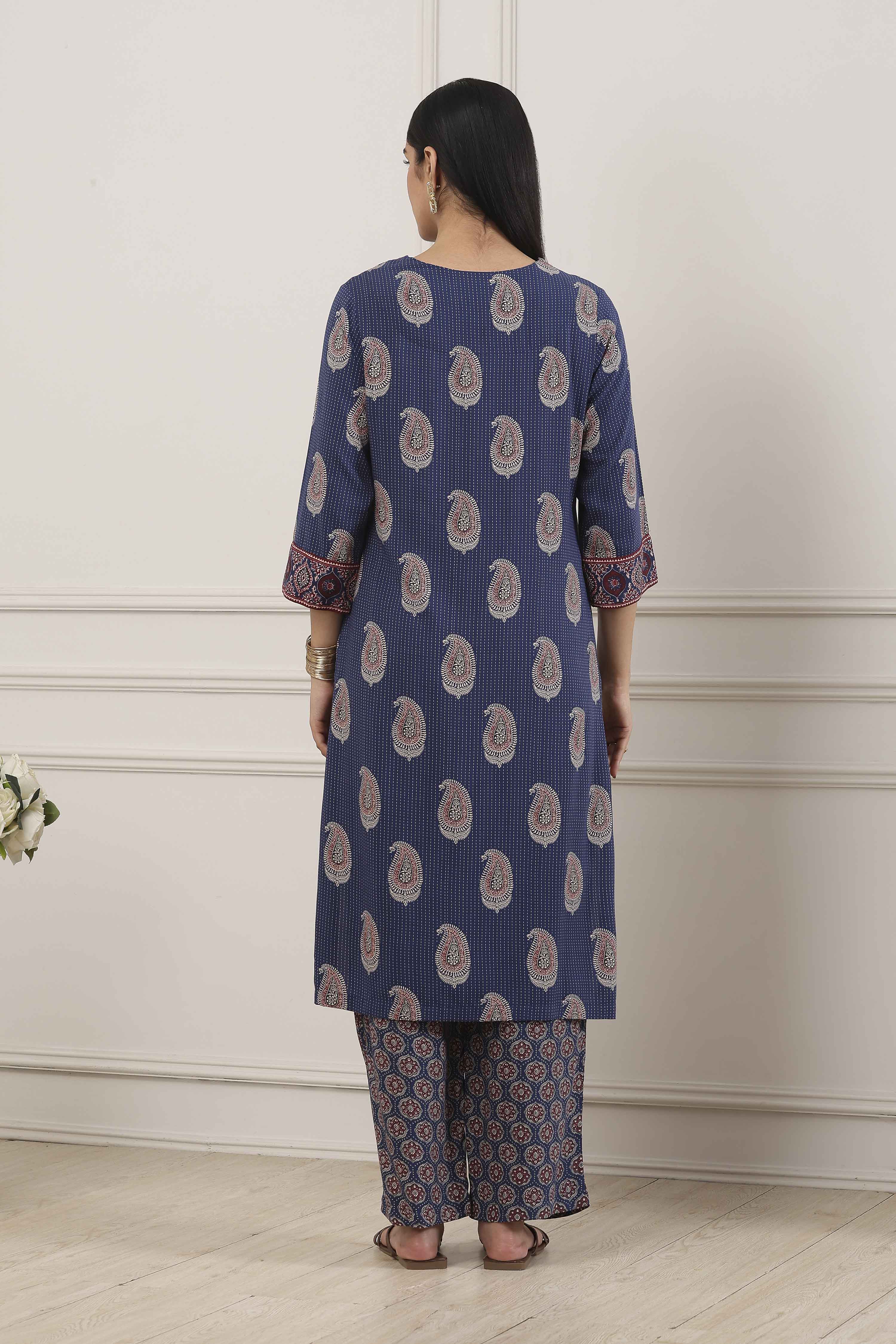 Blue Viscose Rayon Straight Kurta Palazzo Set image number 4