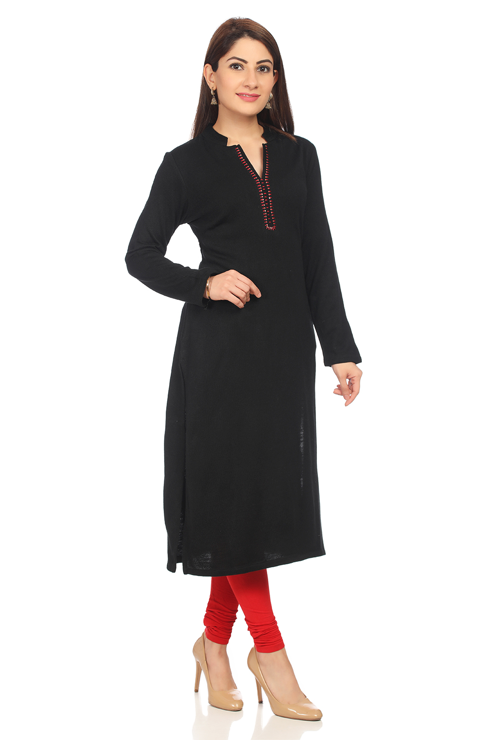 Black Straight Poly Cotton Printed Kurta image number 2