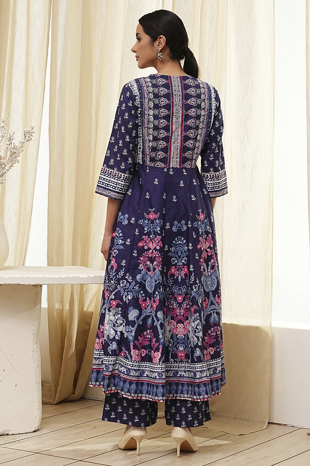 Indigo Cotton Floral Anarkali Suit Set image number 4