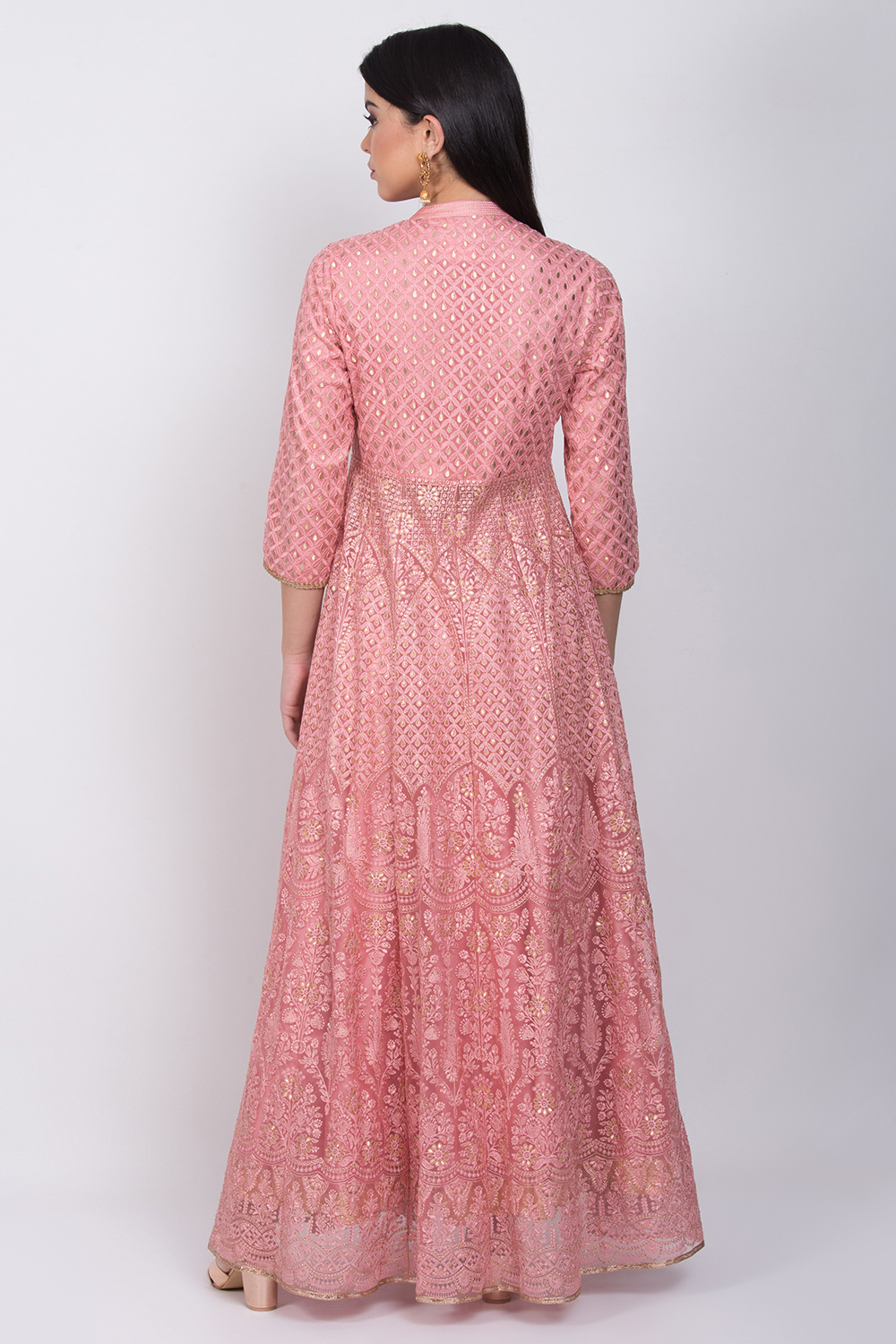 Dusky Pink Front Open Anarkali Kurta Lehenga Suit Set image number 6