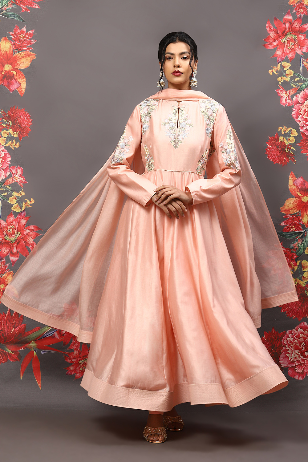 Rohit Bal Powder Blue Cotton Blend Anarkali Kurta Suit Set image number 7