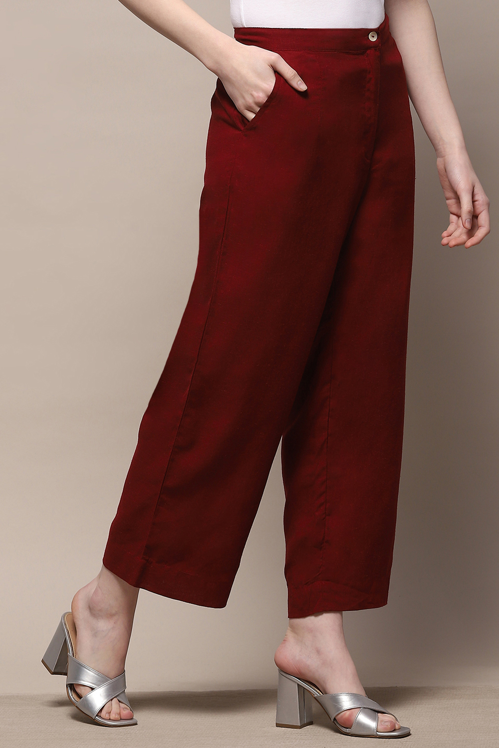 Off White Cotton Regular Pant image number 3