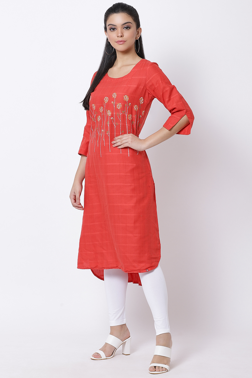 Red Cotton Straight Printed Kurta image number 2