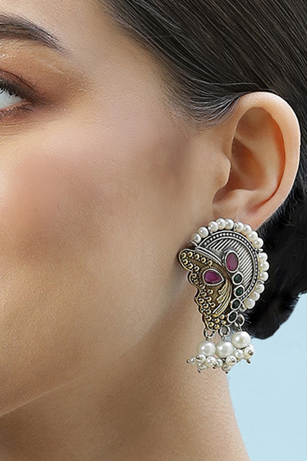 Oxidised Multicolour Brass Earrings image number 1