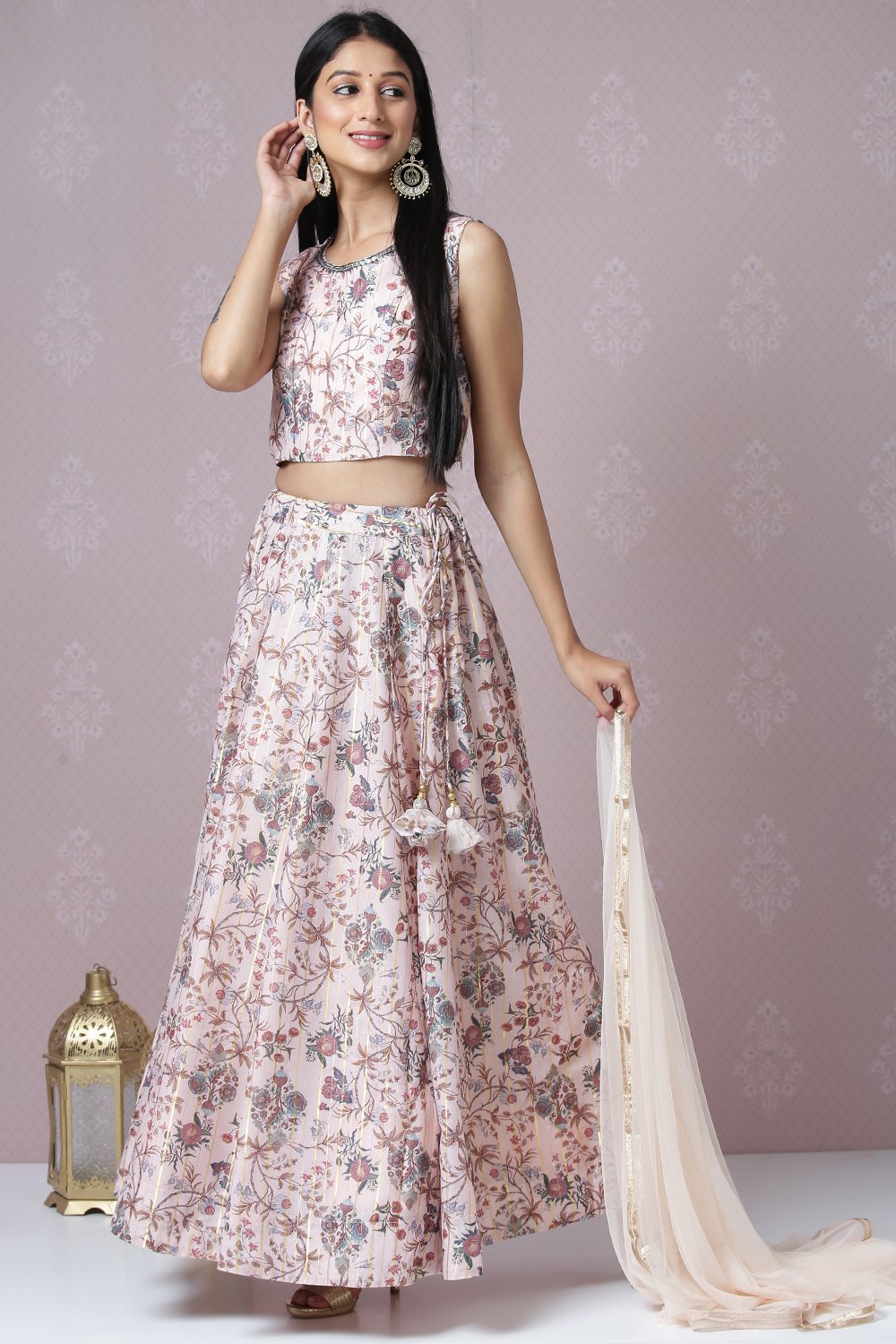 Pink Poly Metallic Cotton Lehenga Set image number 0