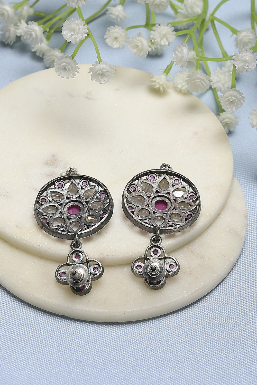 Pink White Brass Drop & Danglers image number 2
