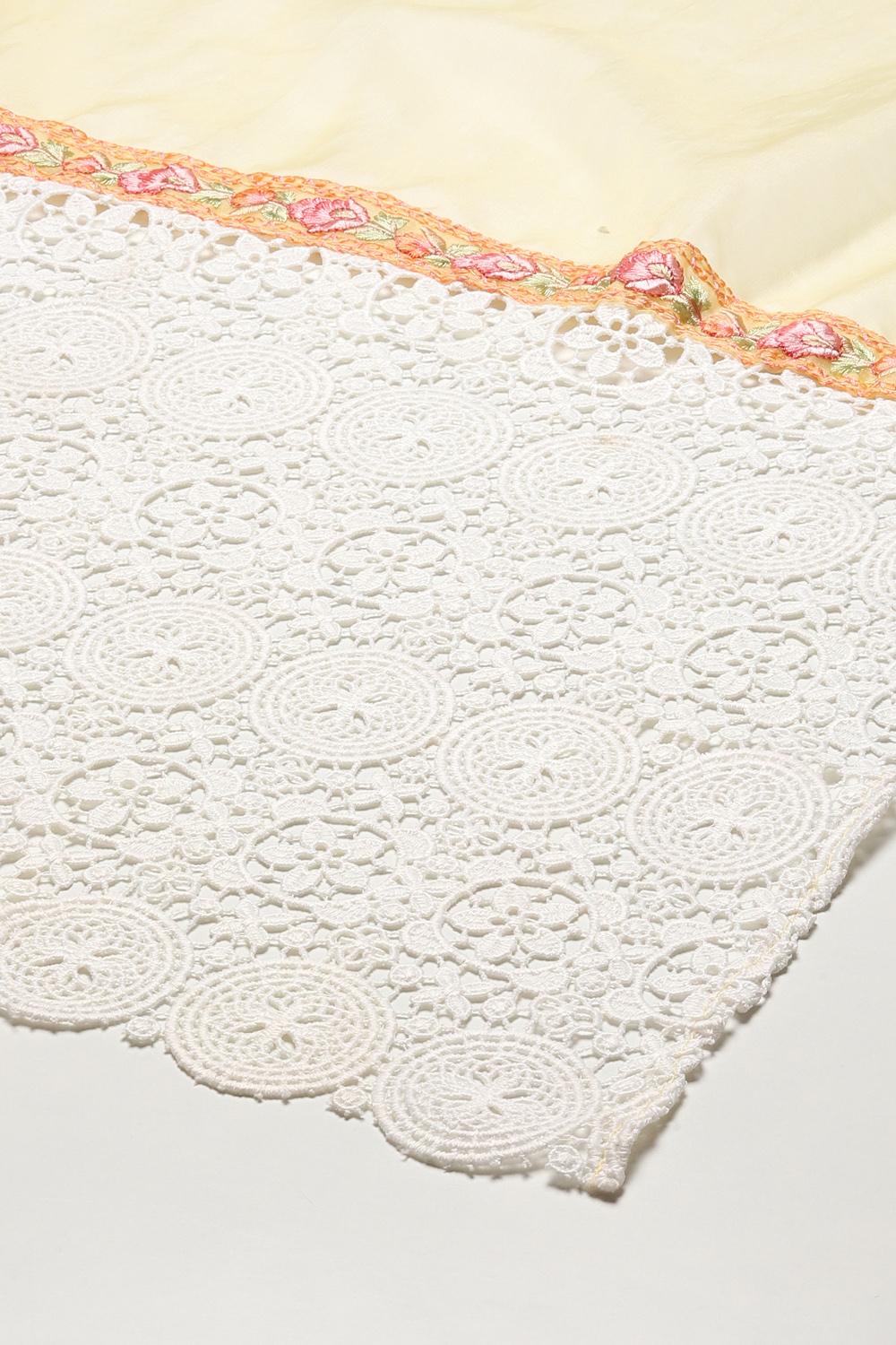 Pastel Yellow Muslin Lace Unstitched Suit Set image number 4