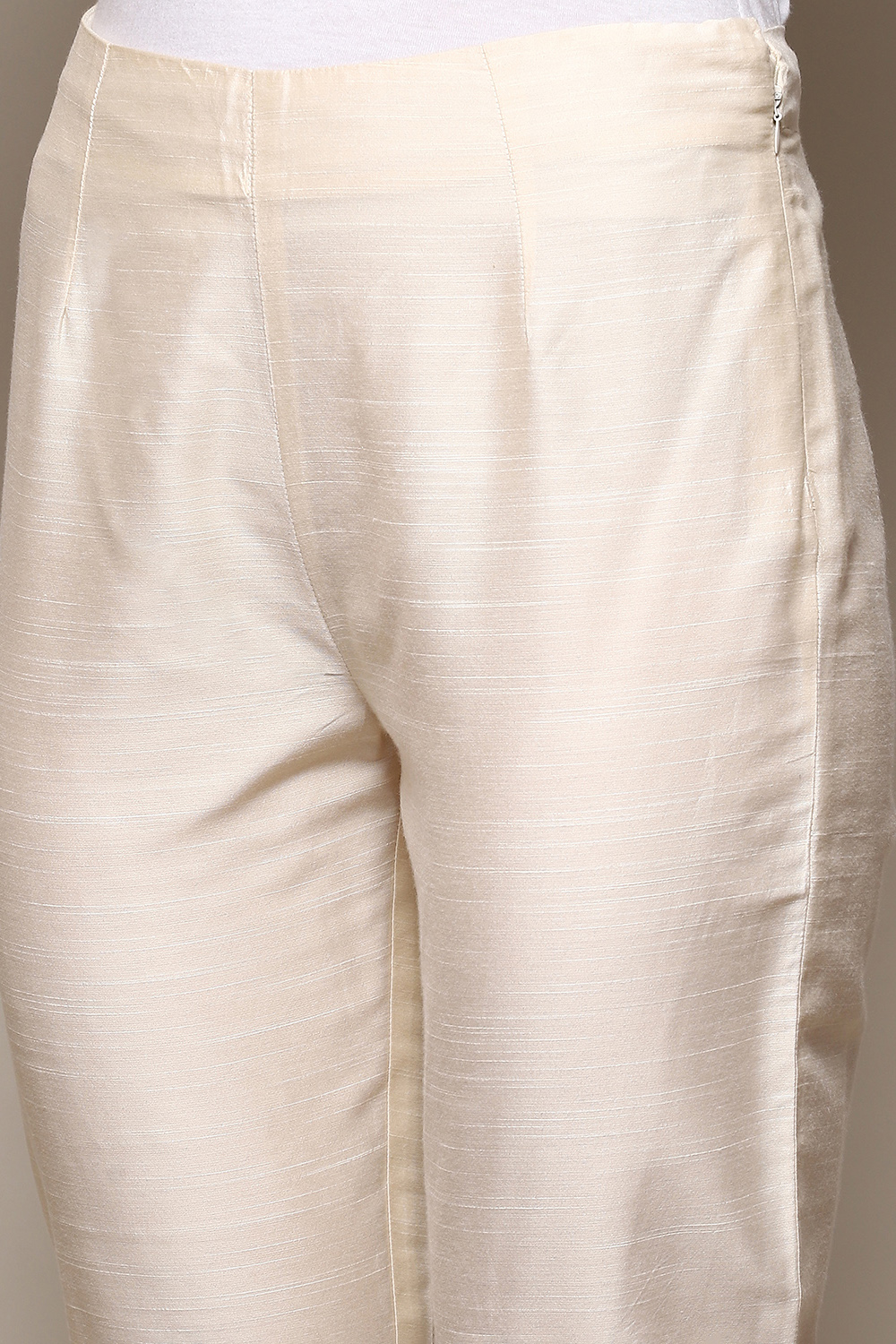 Antique Beige Polyester Slim Yarndyed Pants image number 1