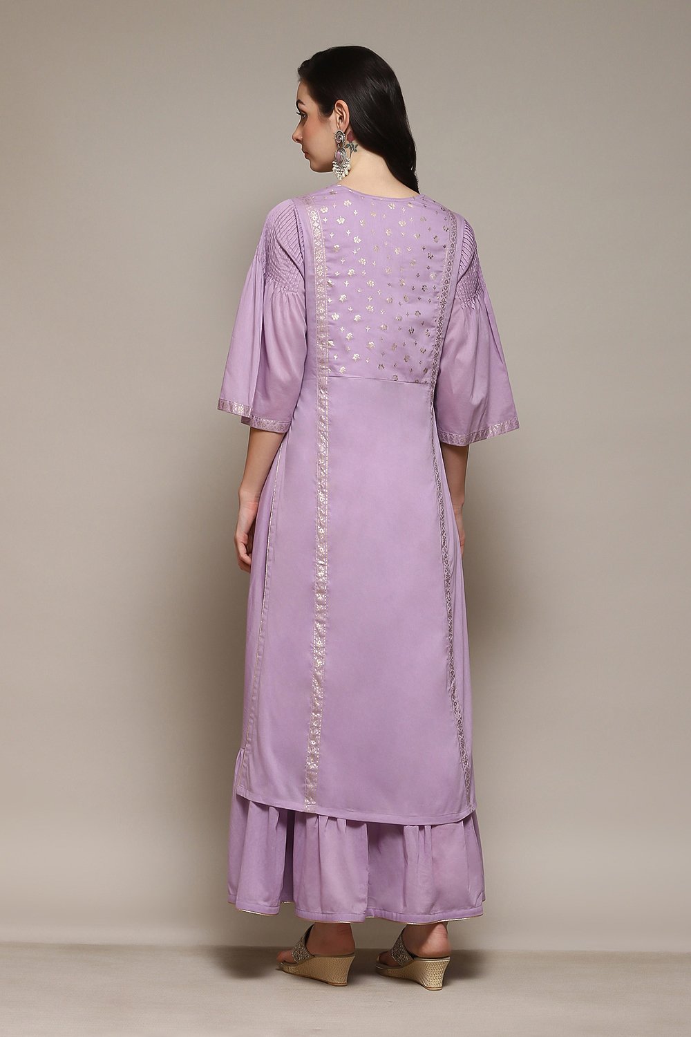 Green Cotton Flared Printed Kurta image number 4