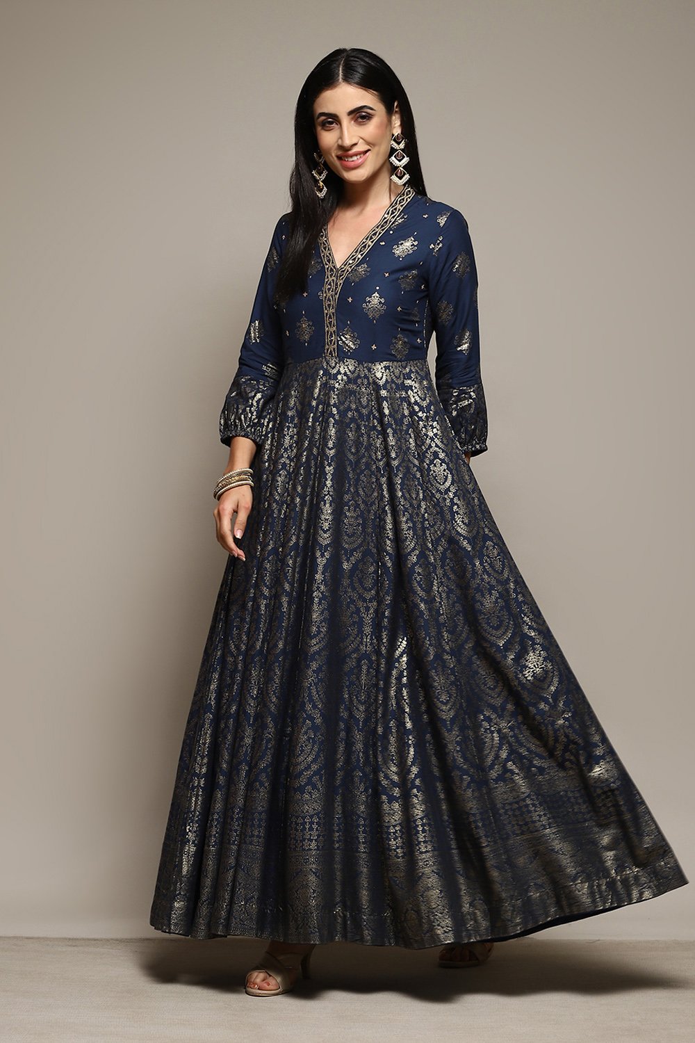 Navy LIVA Straight Printed Dress image number 2