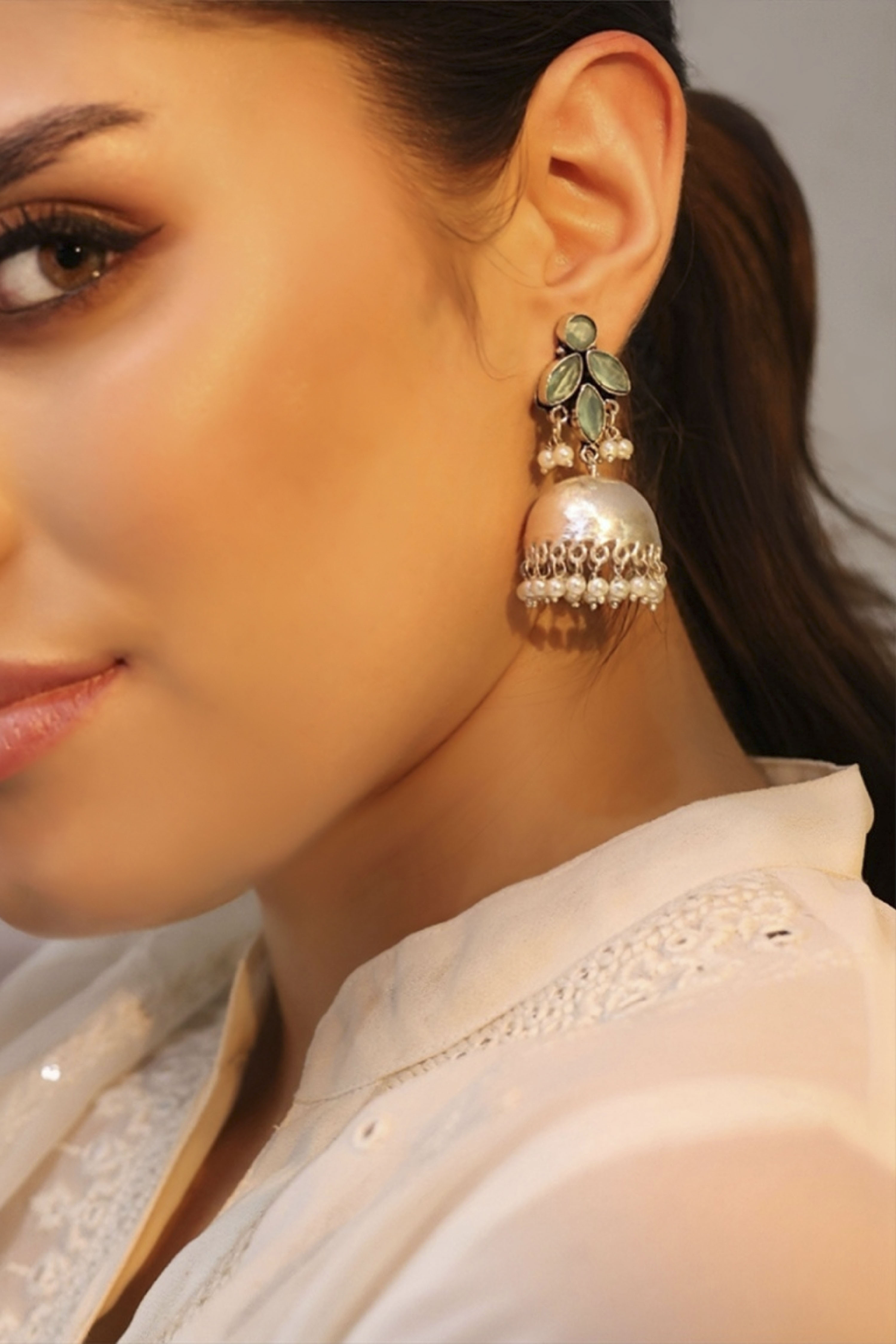 Mint Green Stone Earrings image number 1