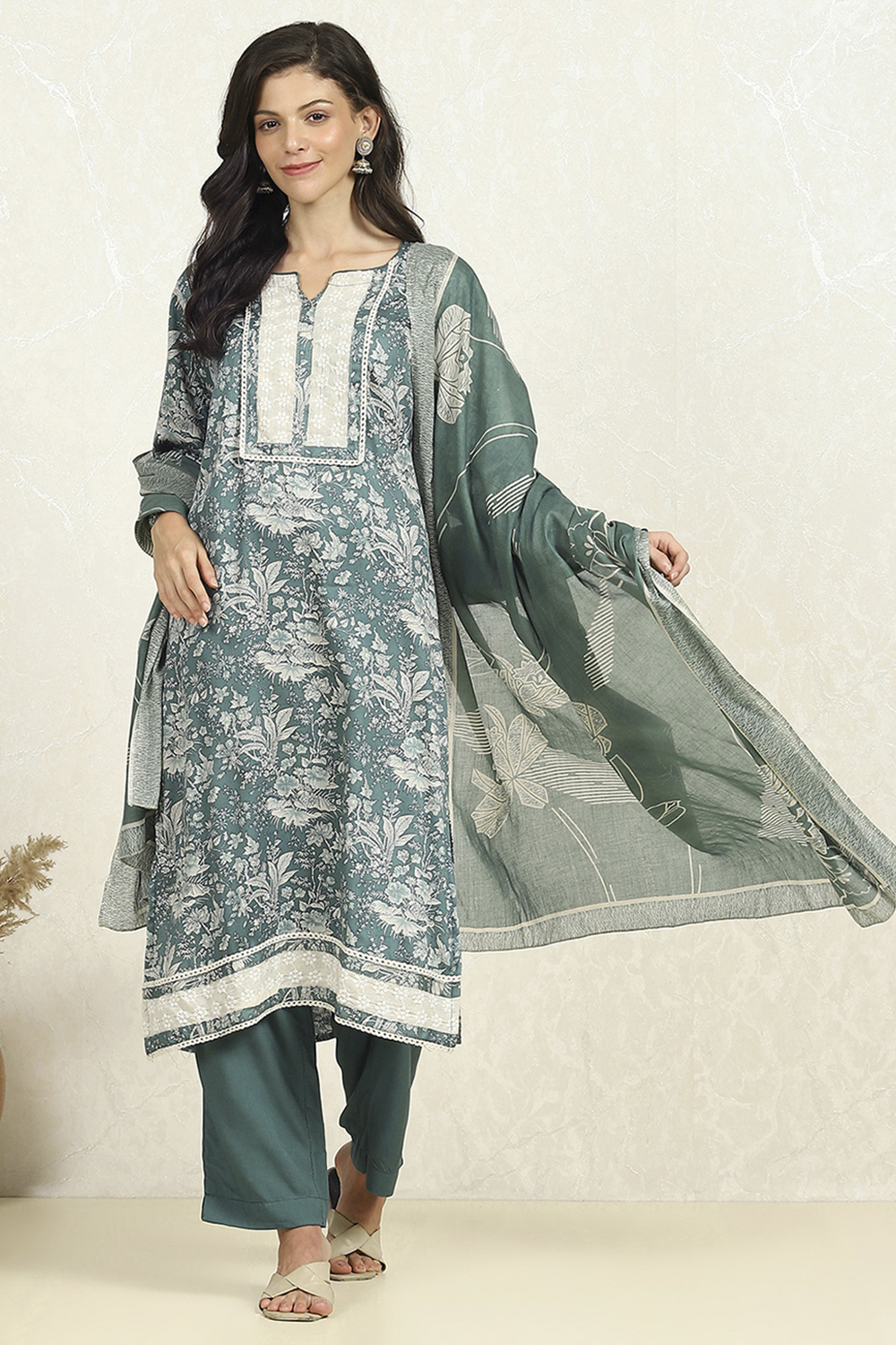Purple Cotton Unstitched Suit Set image number 1
