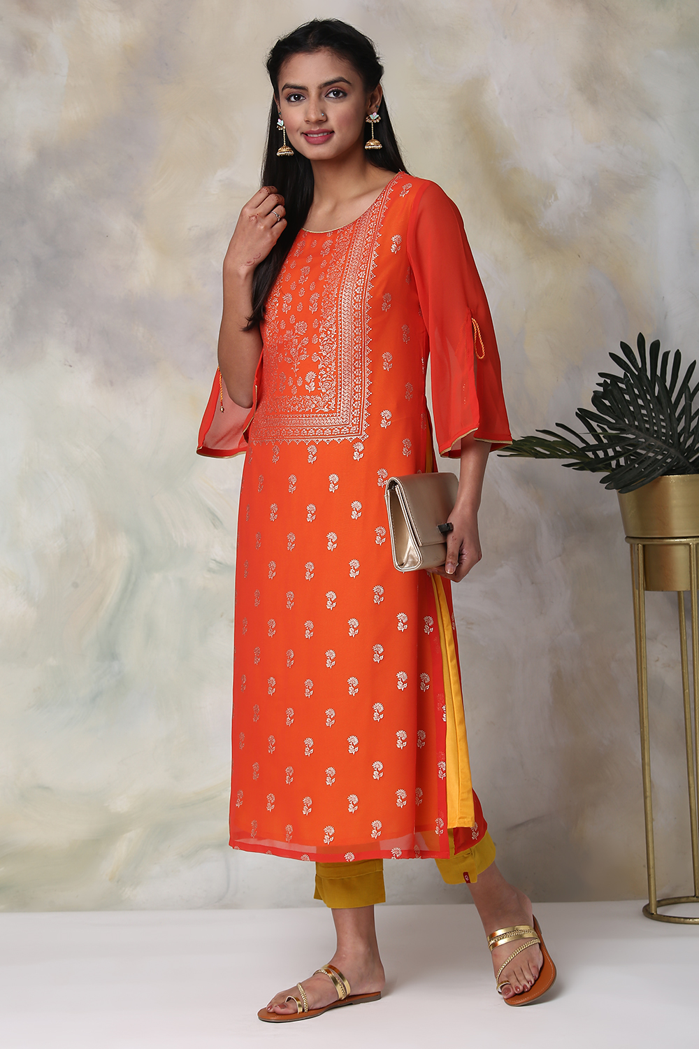 Red Art Silk A-Line Printed Kurta image number 4