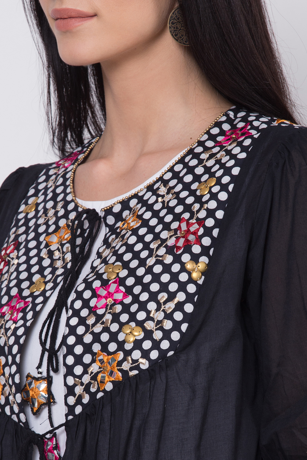 Black And White Cotton Front Open Printed Kurta image number 1