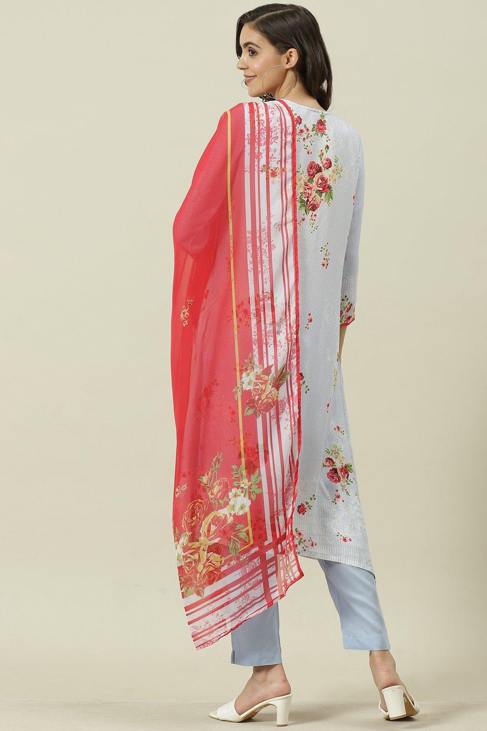Yellow Printed Viscose A-Line Kurta Slim Pants Suit Set image number 4