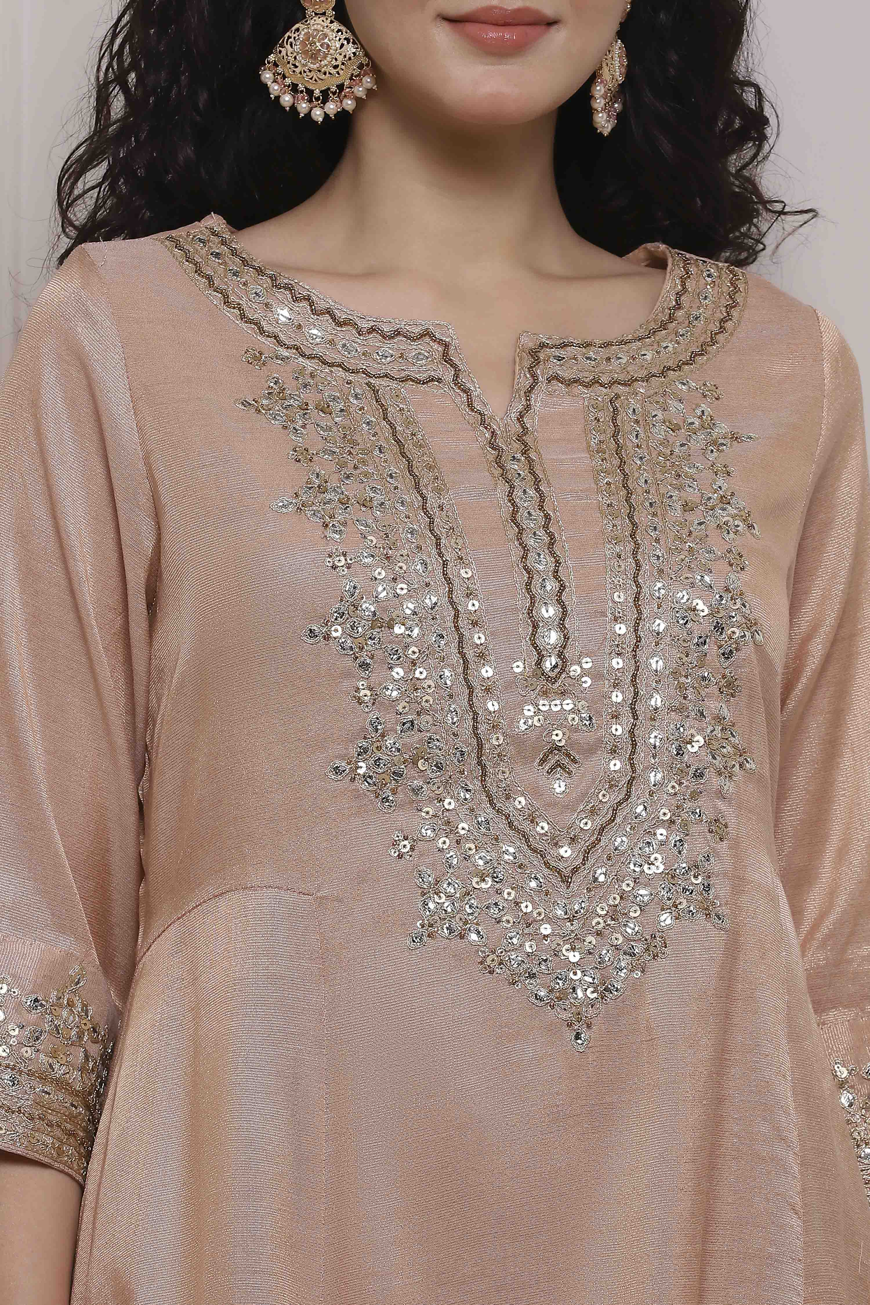 Blush Peach Cotton Kalidar Dyed Suit Set image number 1