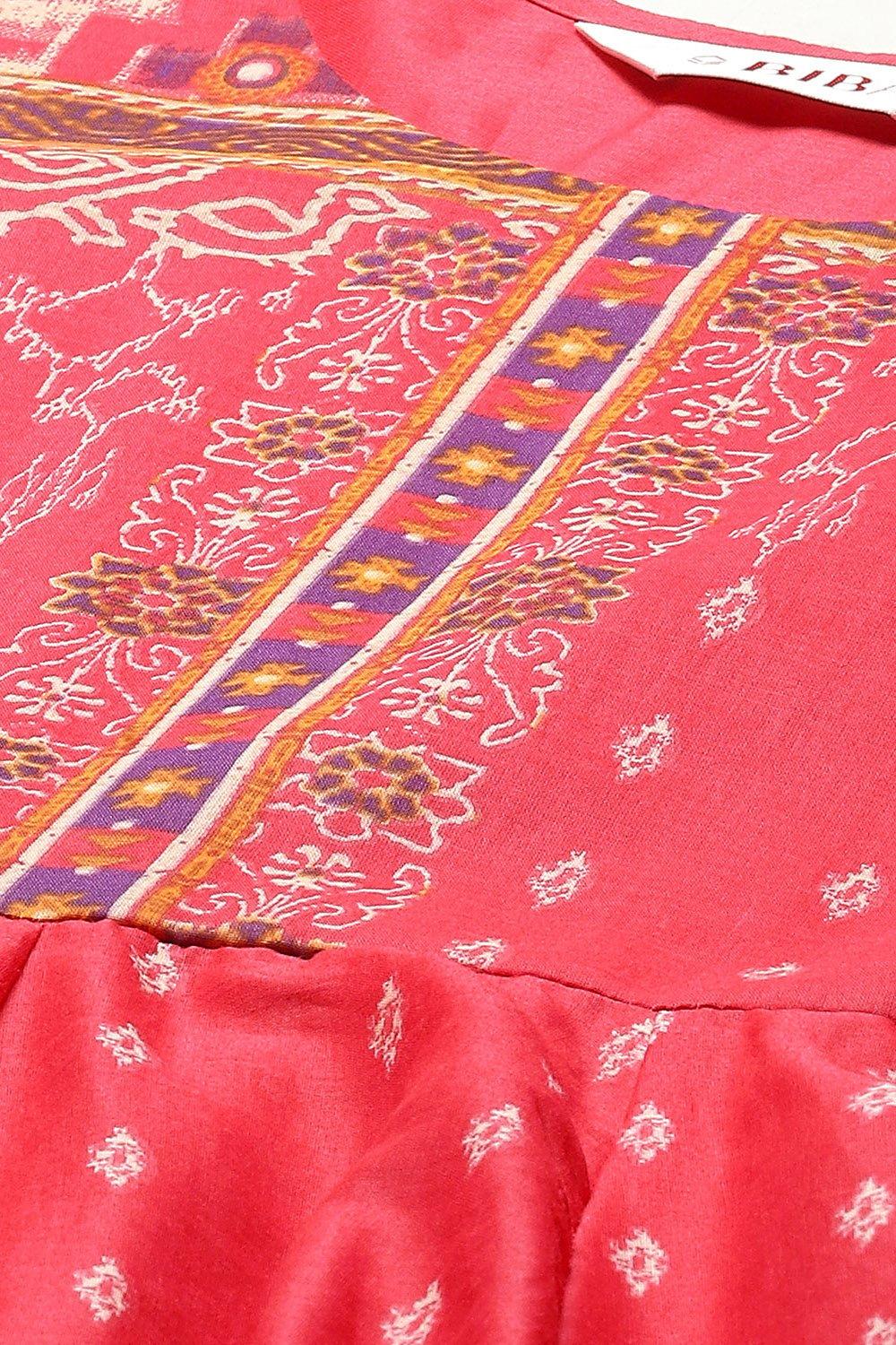 Red Cotton Anarkali Kurta Palazzo Suit Set image number 1