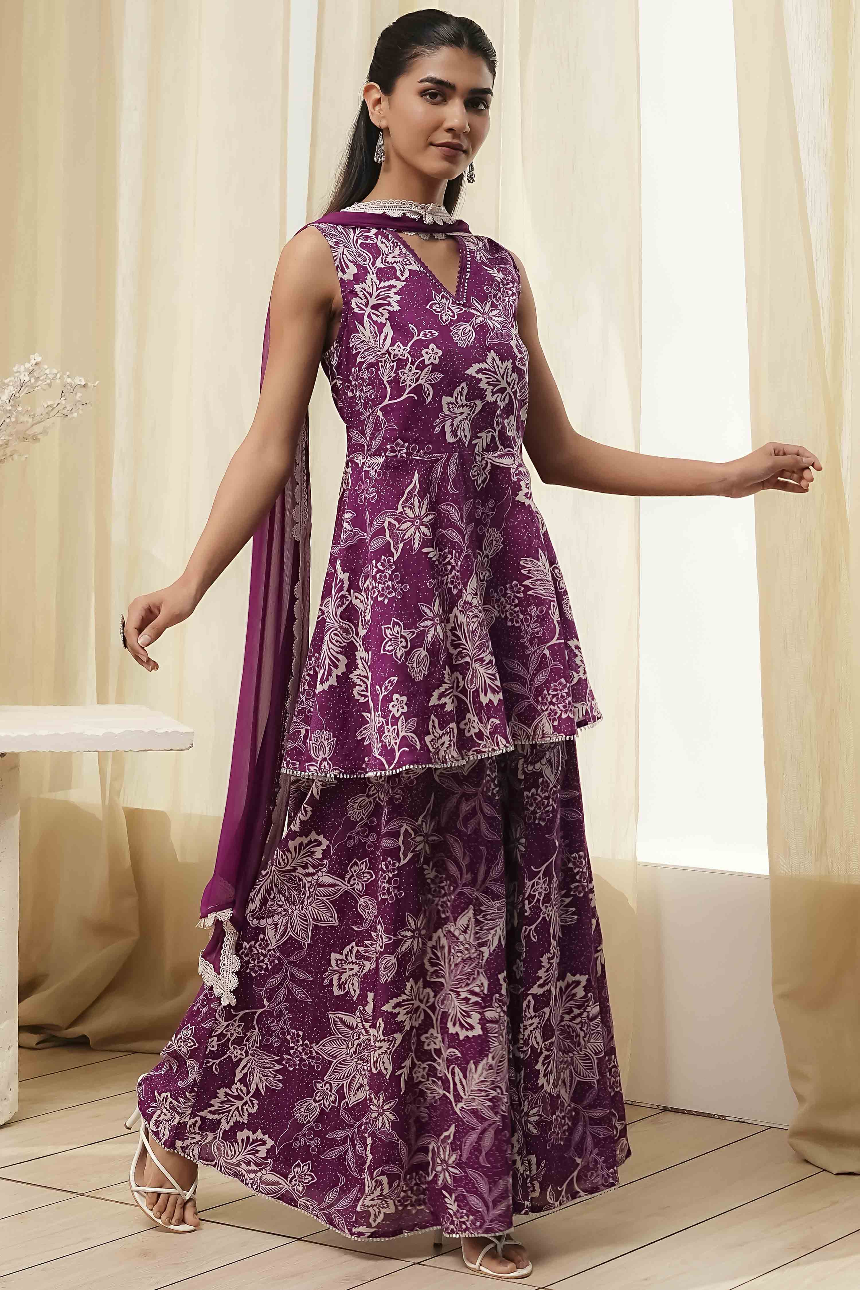 Green Cotton Floral Peplum Suit Set image number 5