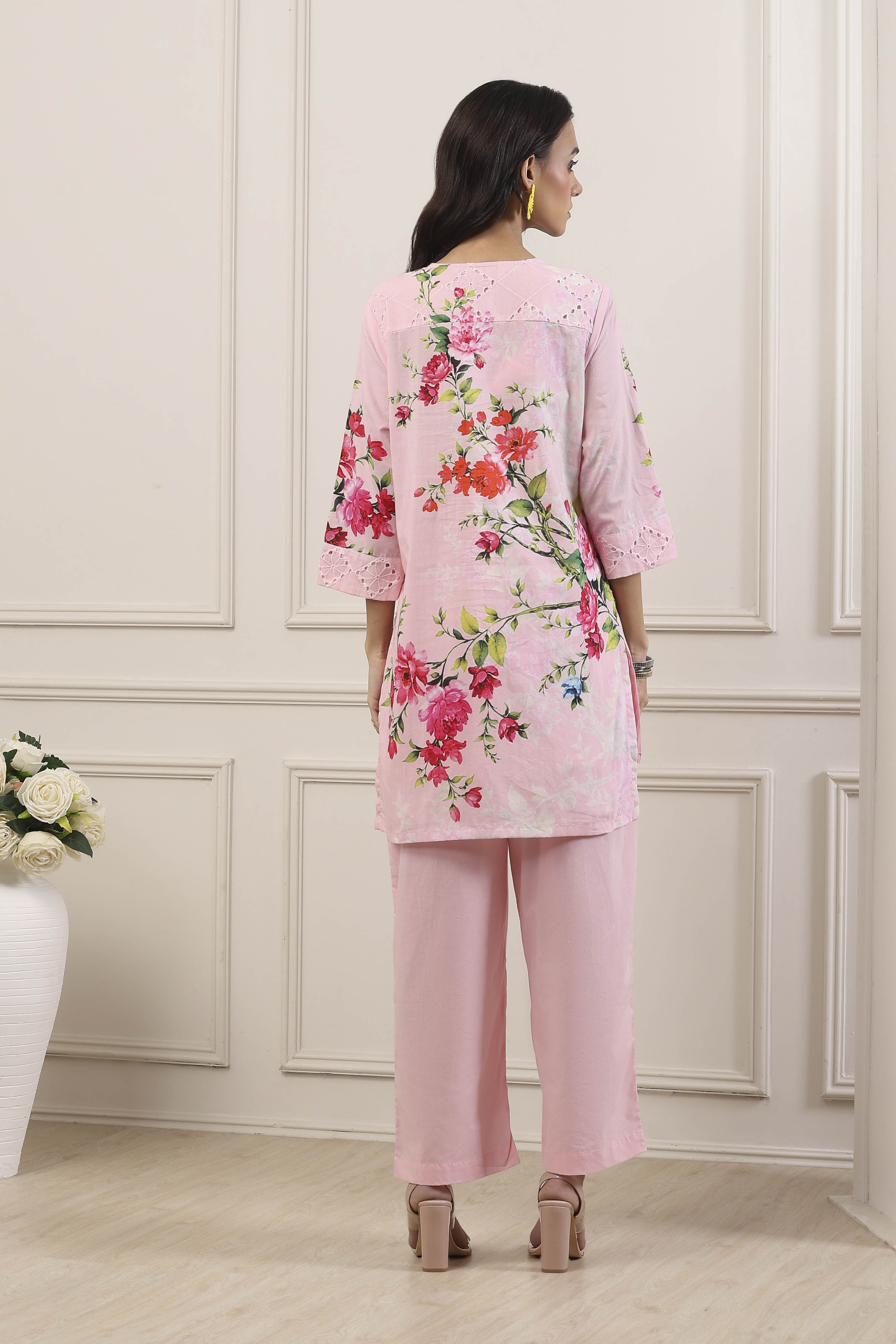 Beige Cotton Straight Suit Set image number 3