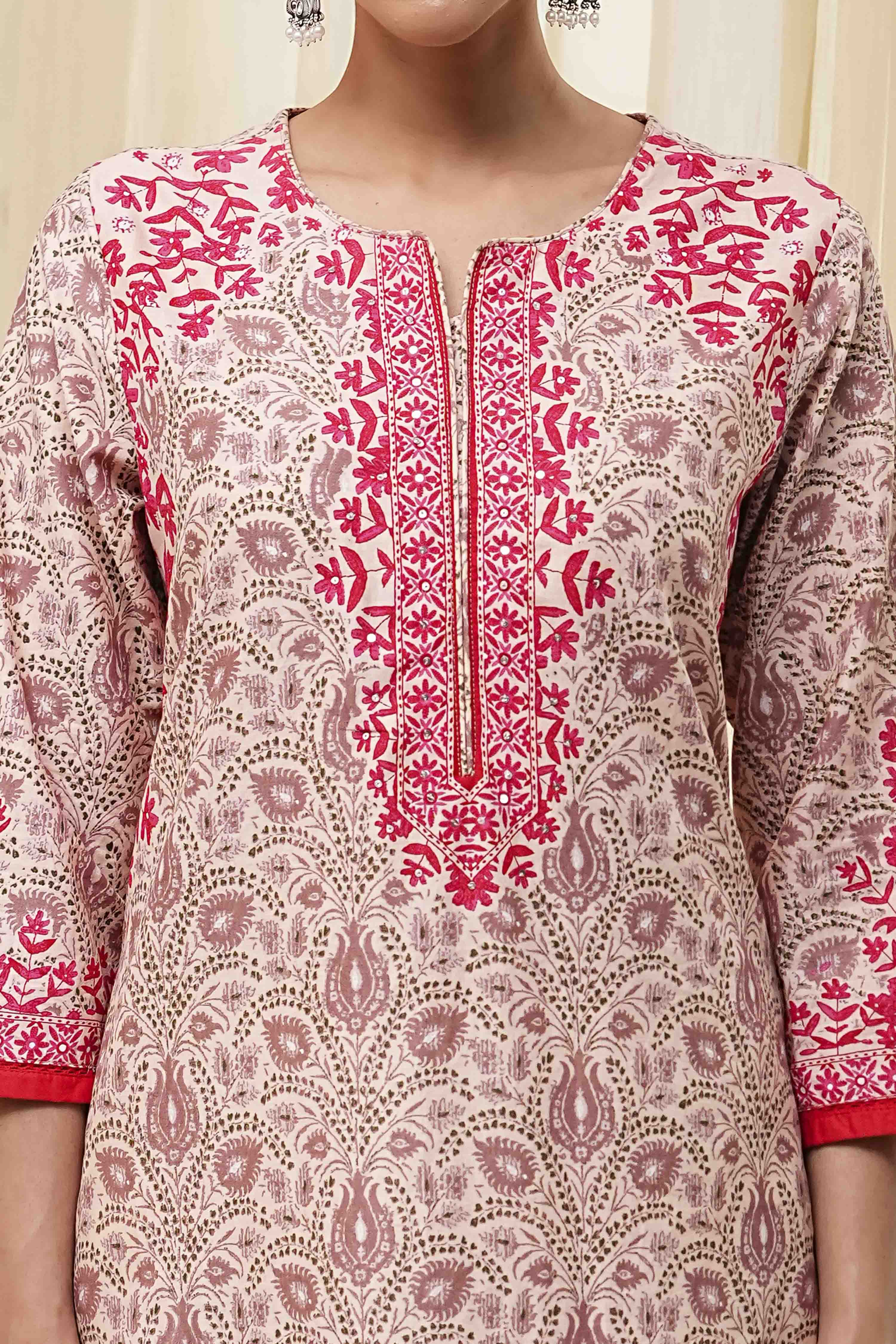 Green Cotton Printed Straight Kurta image number 1