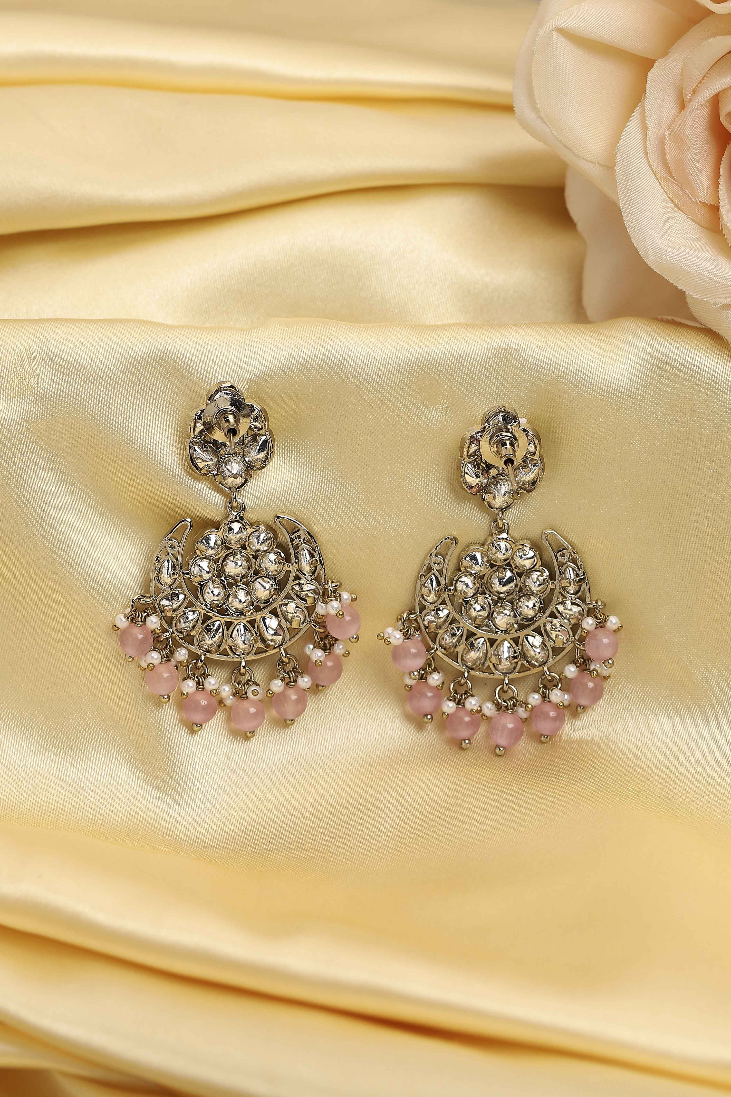 Light Pink Gold Plated Studded Drop Earrings image number 2