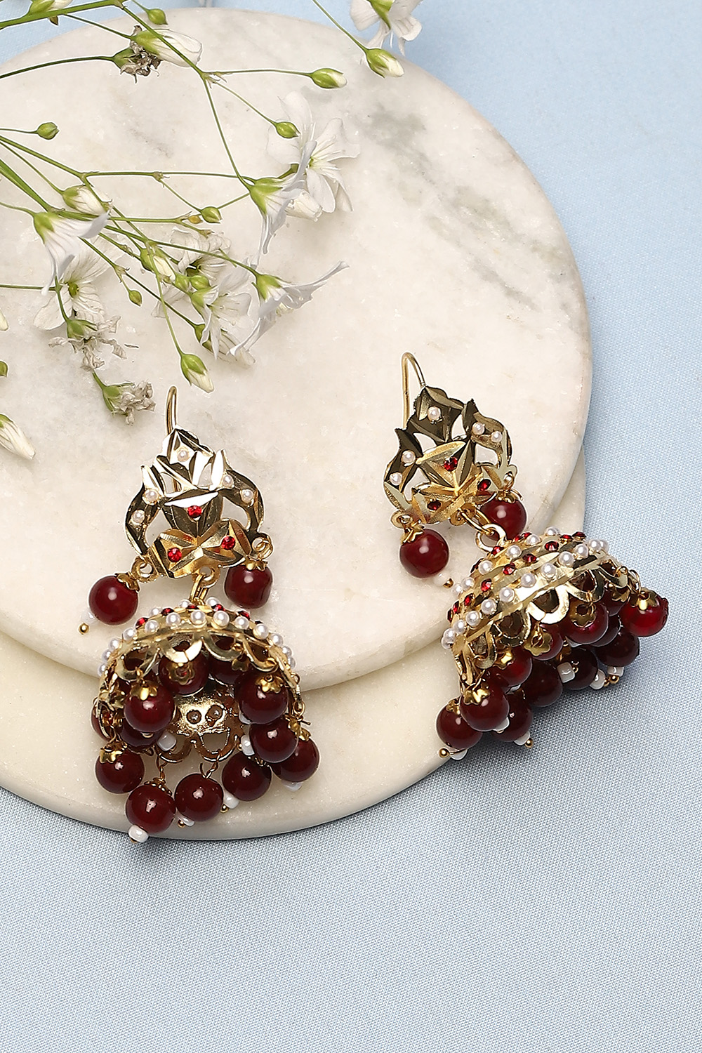 Gold Red Brass Earrings image number 0