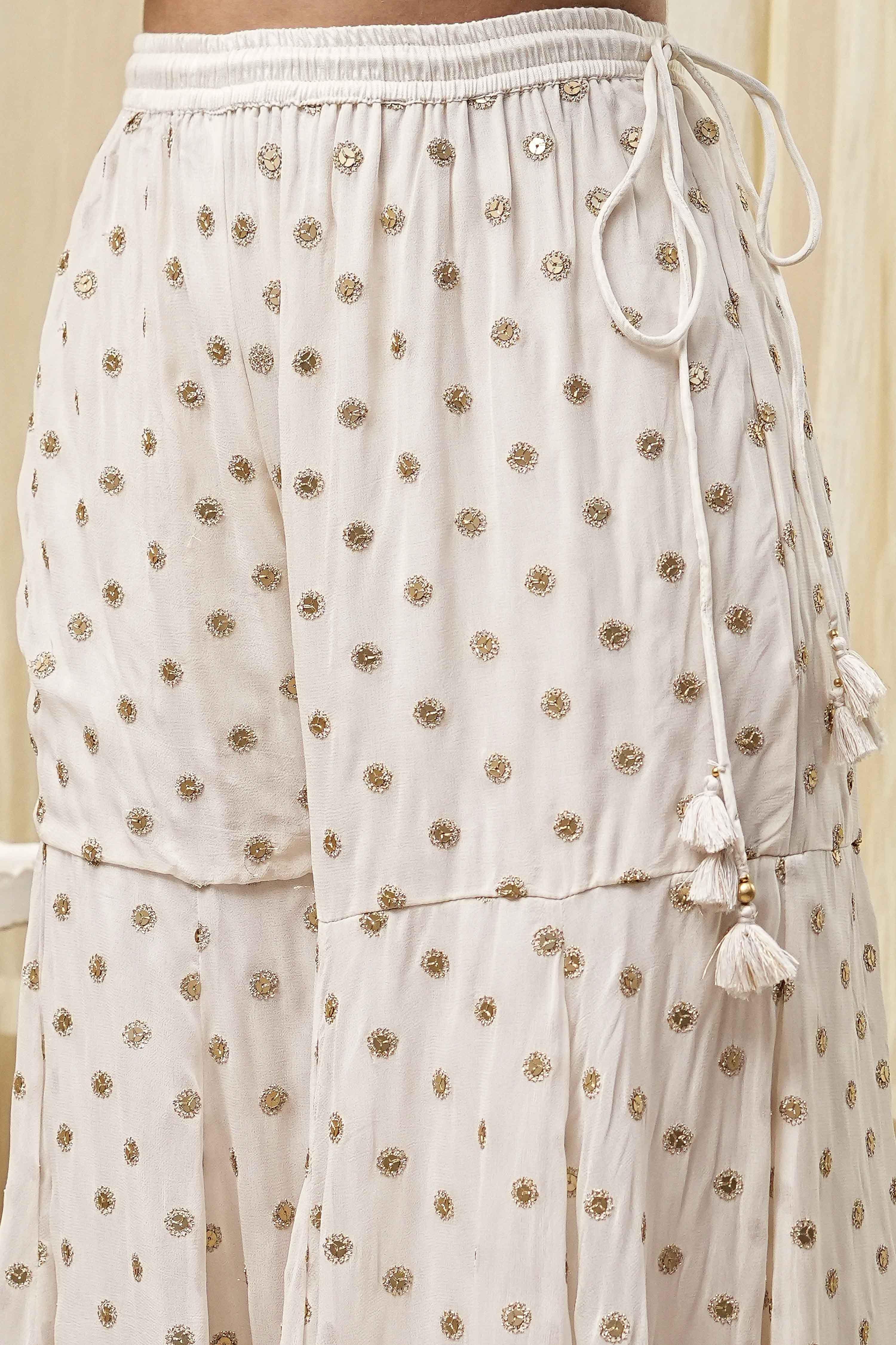 Ivory Georgette Embroidered Peplum Suit Set image number 3