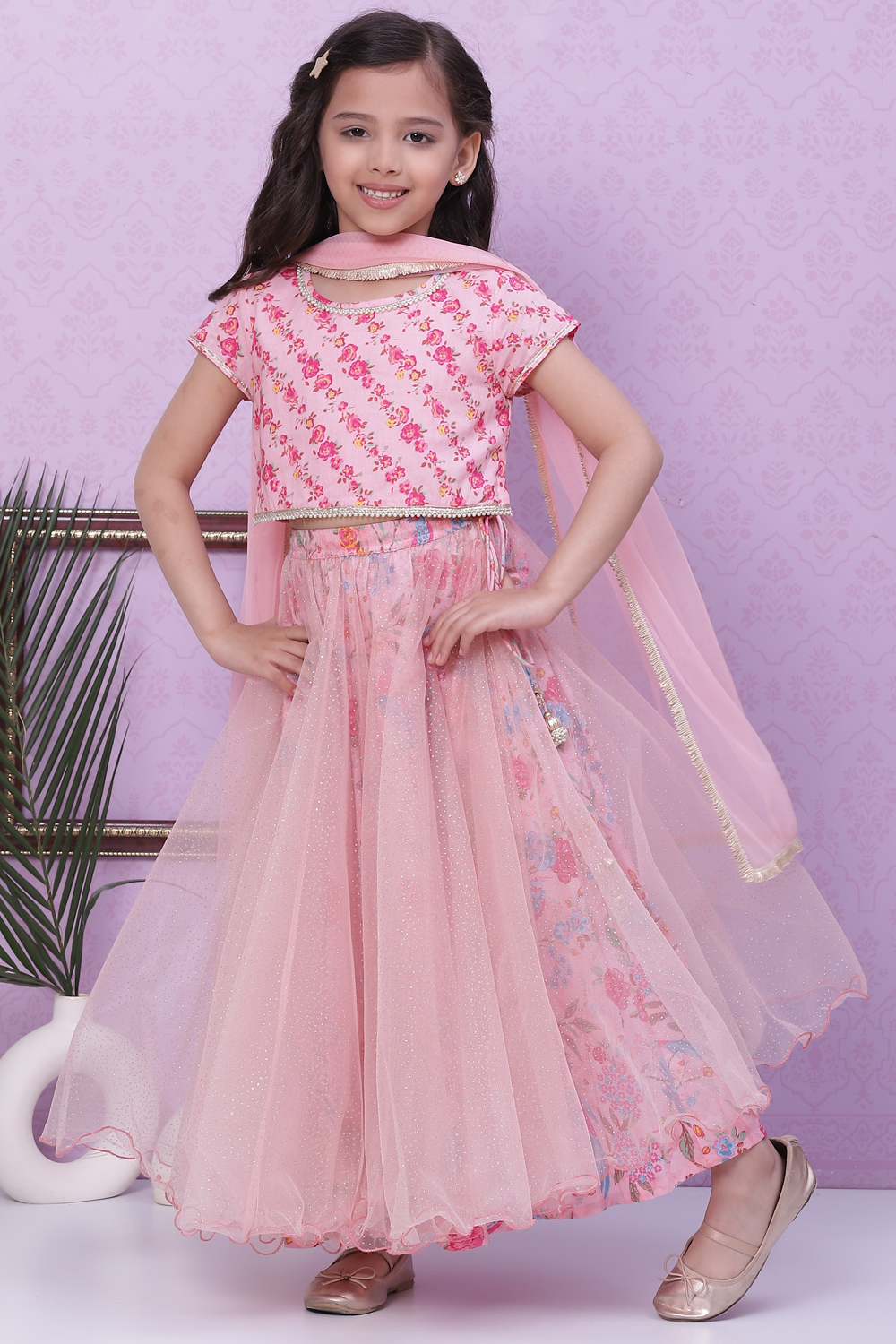 Pink Cotton Net Lehenga Set image number 7