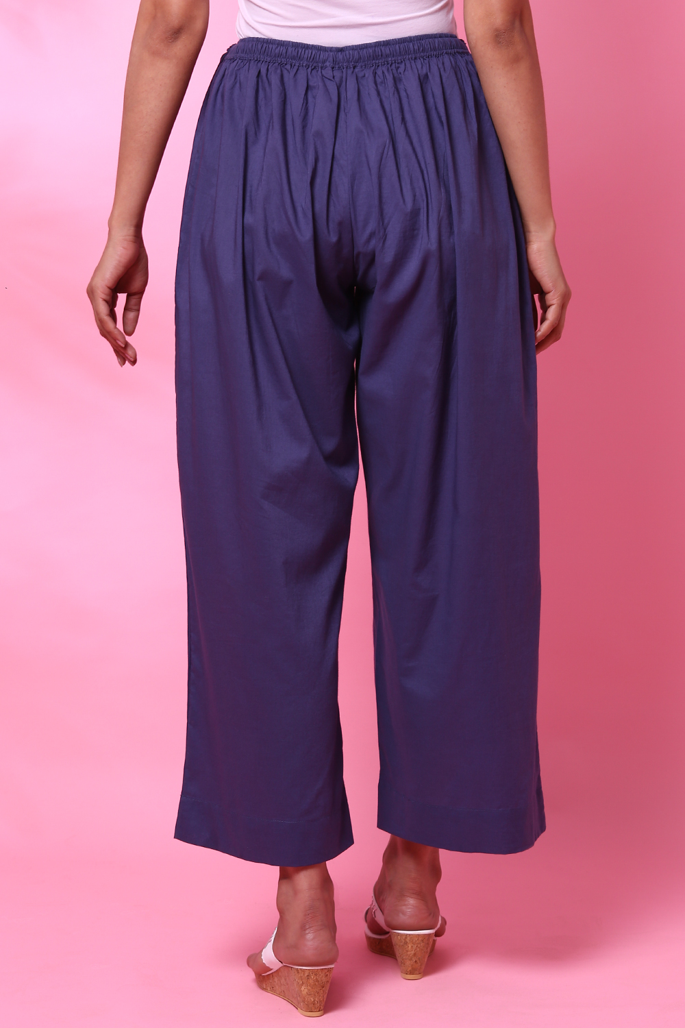 Navy Cotton Palazzo Pants image number 4