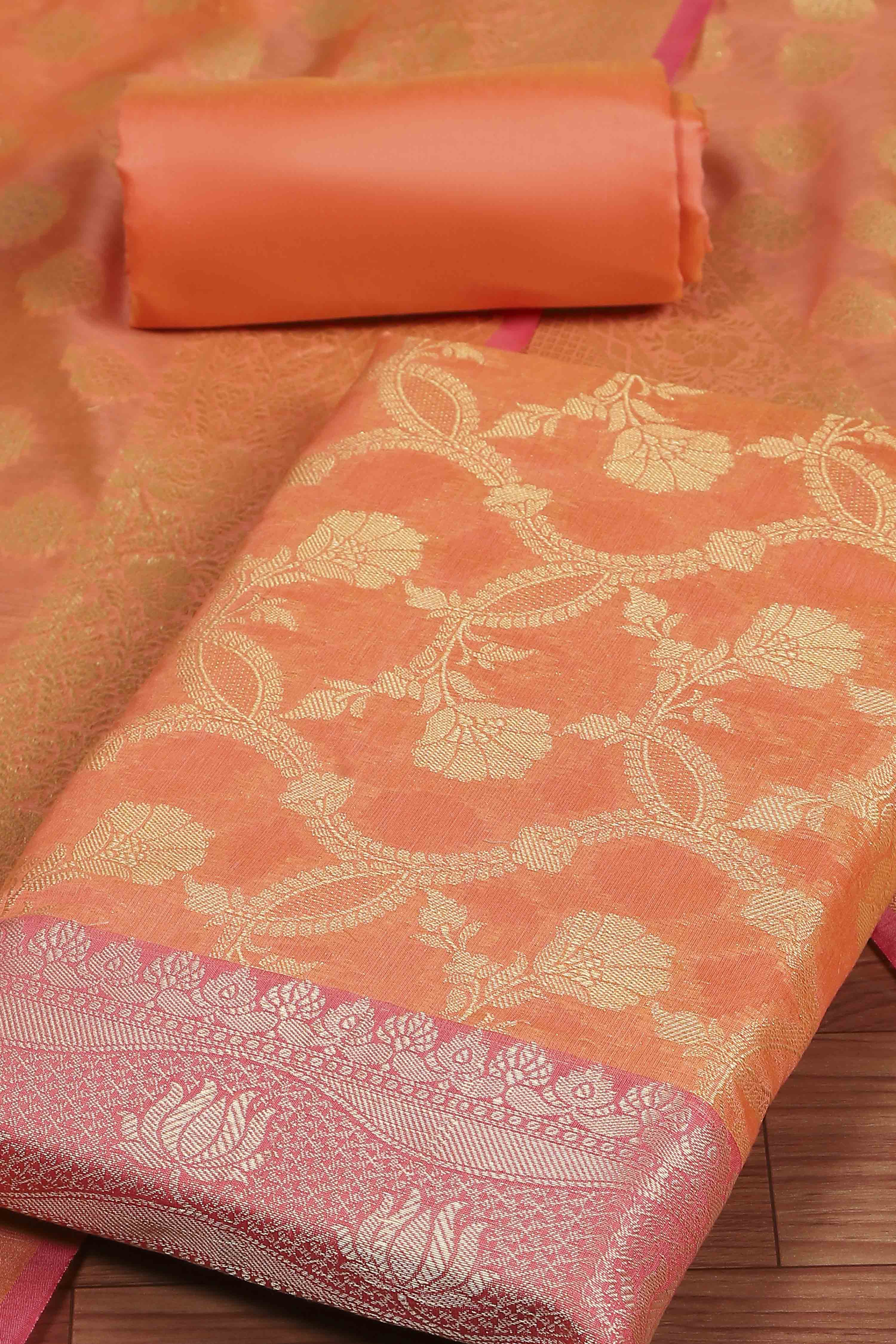 Pink Cotton Printed Embroidered Unstitched Suit Set image number 1