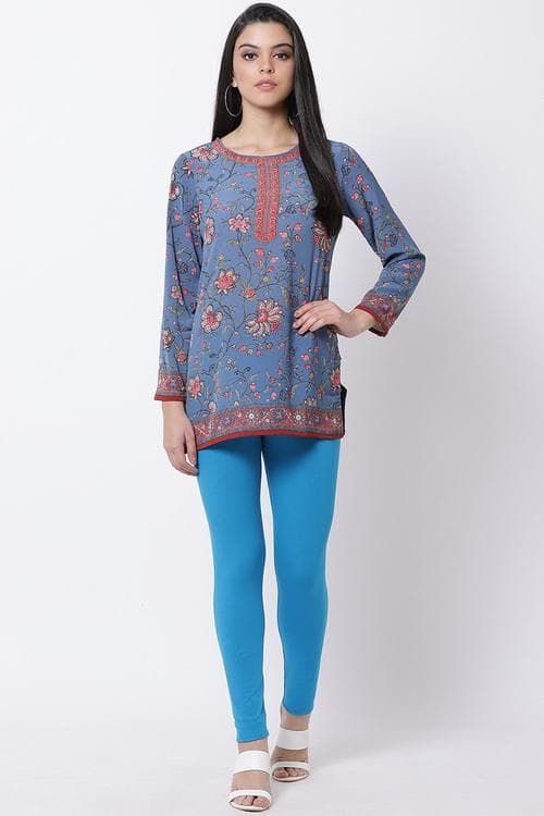 Deep Turquoise Cotton Lycra Leggings image number 4