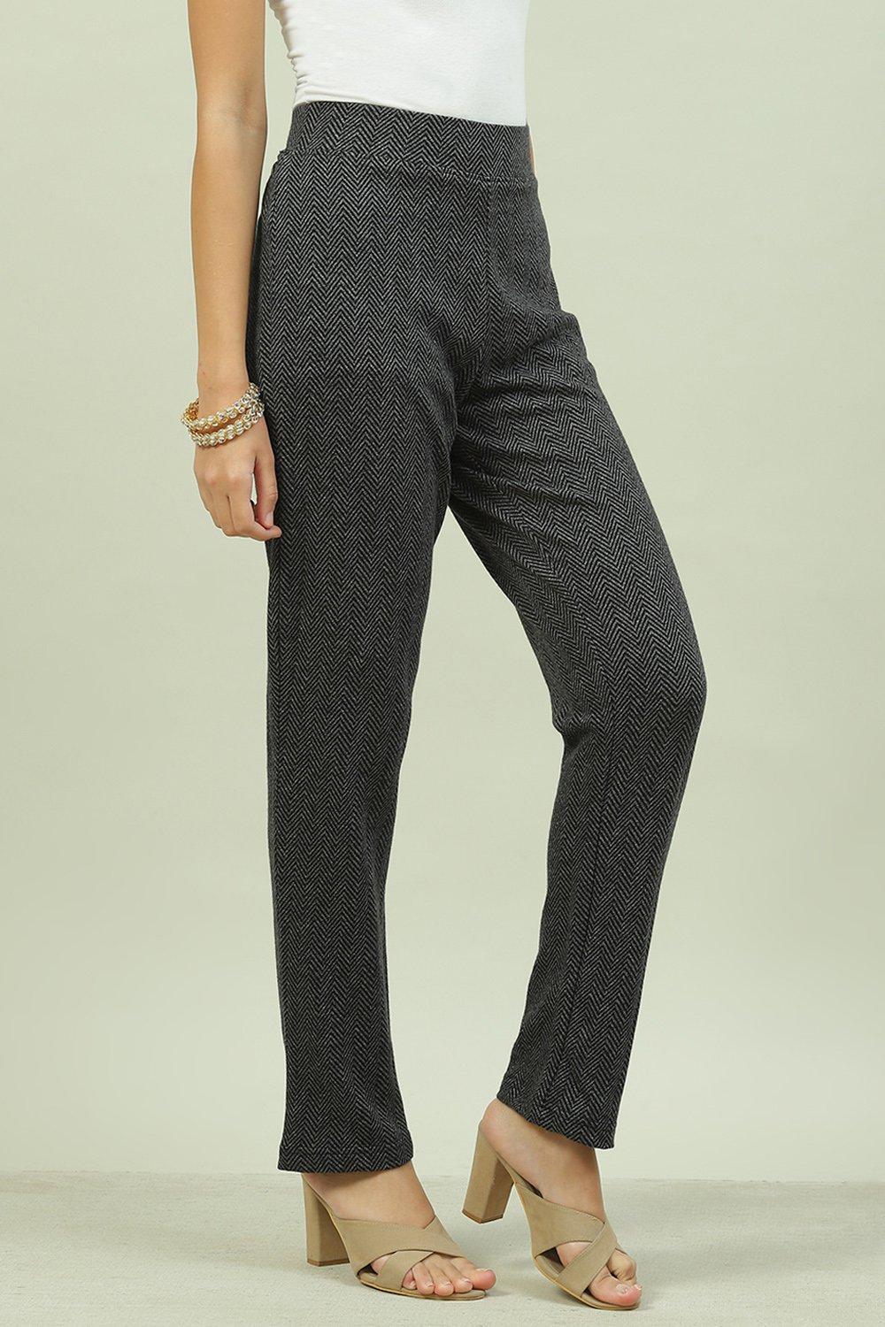 Charcoal Black Cotton Pants image number 2