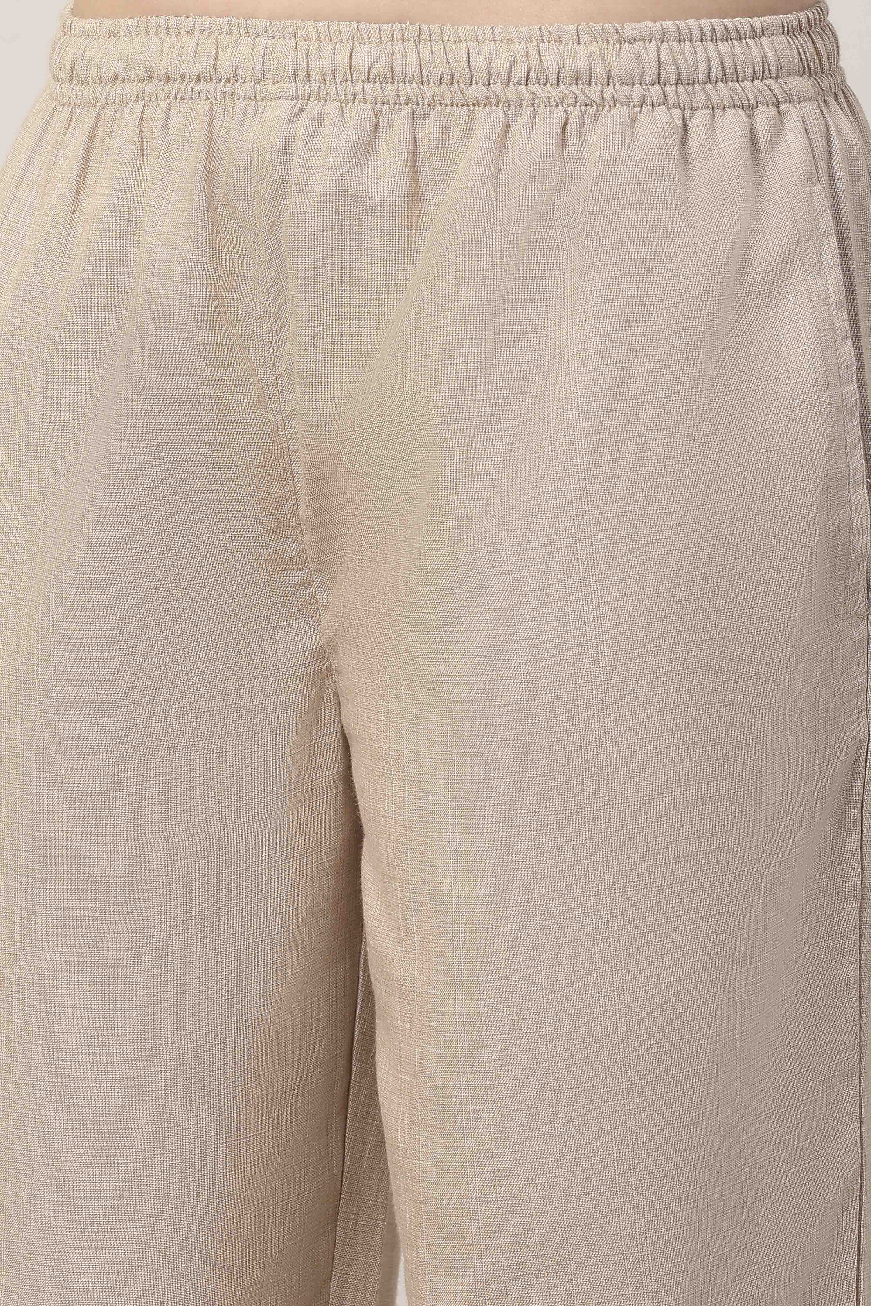 Beige Cotton Straight Suit Set image number 2