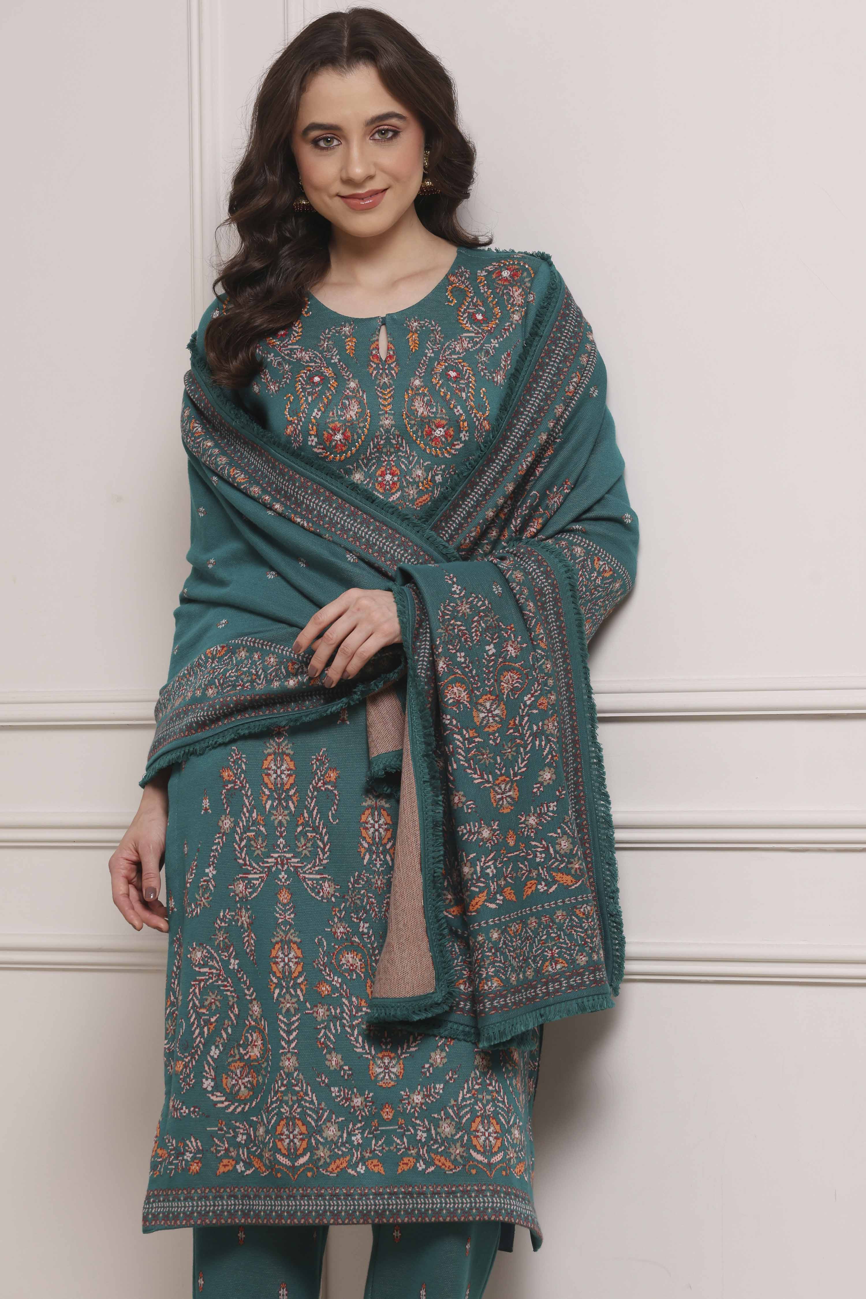 Ivory Cotton Blend Yarndyed Straight Suit Set image number 7