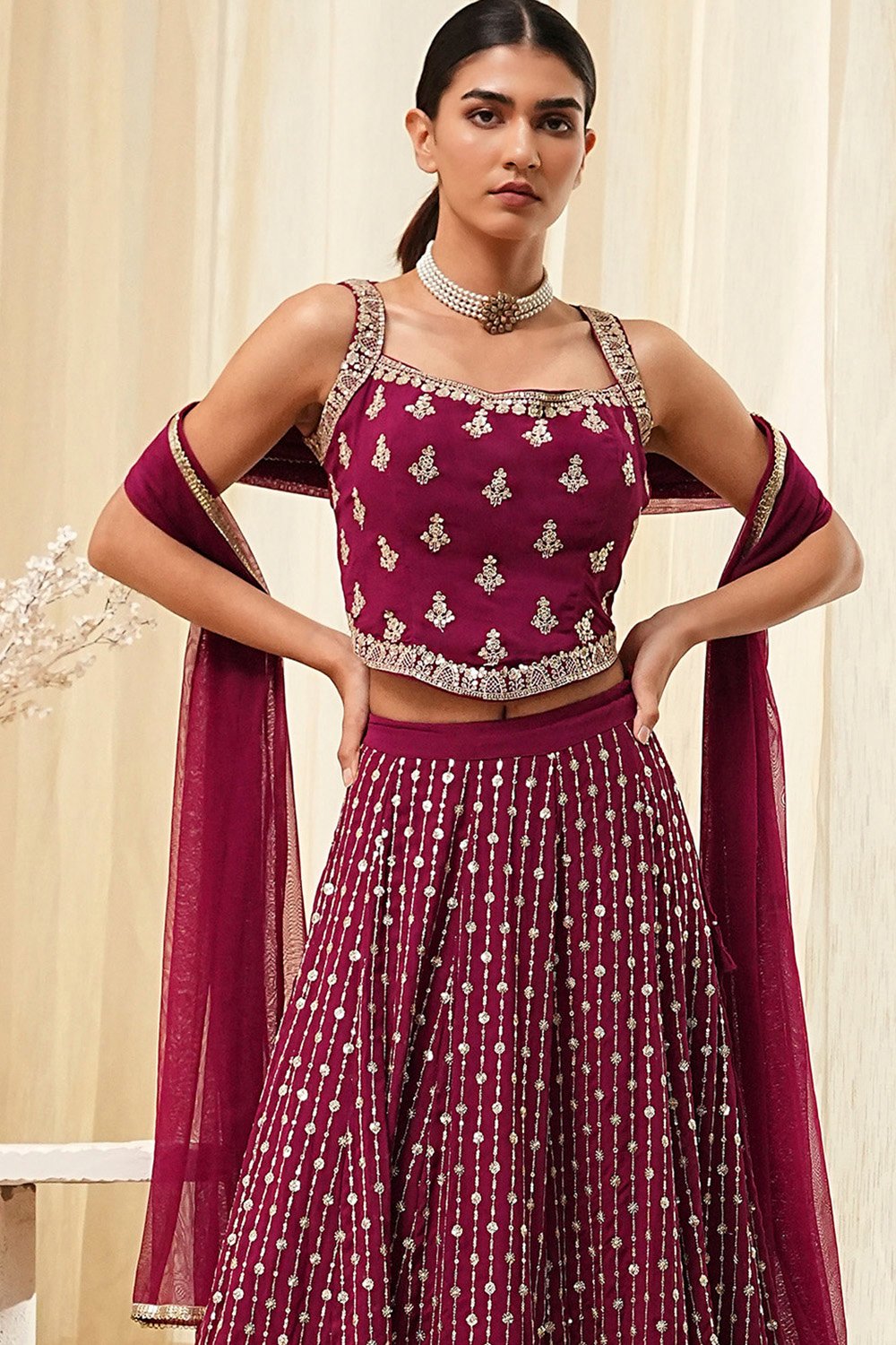 Burgundy Georgette Lehenga Set  image number 1