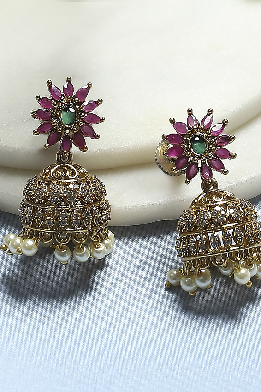 Gold Pink Alloy Jhumka image number 0