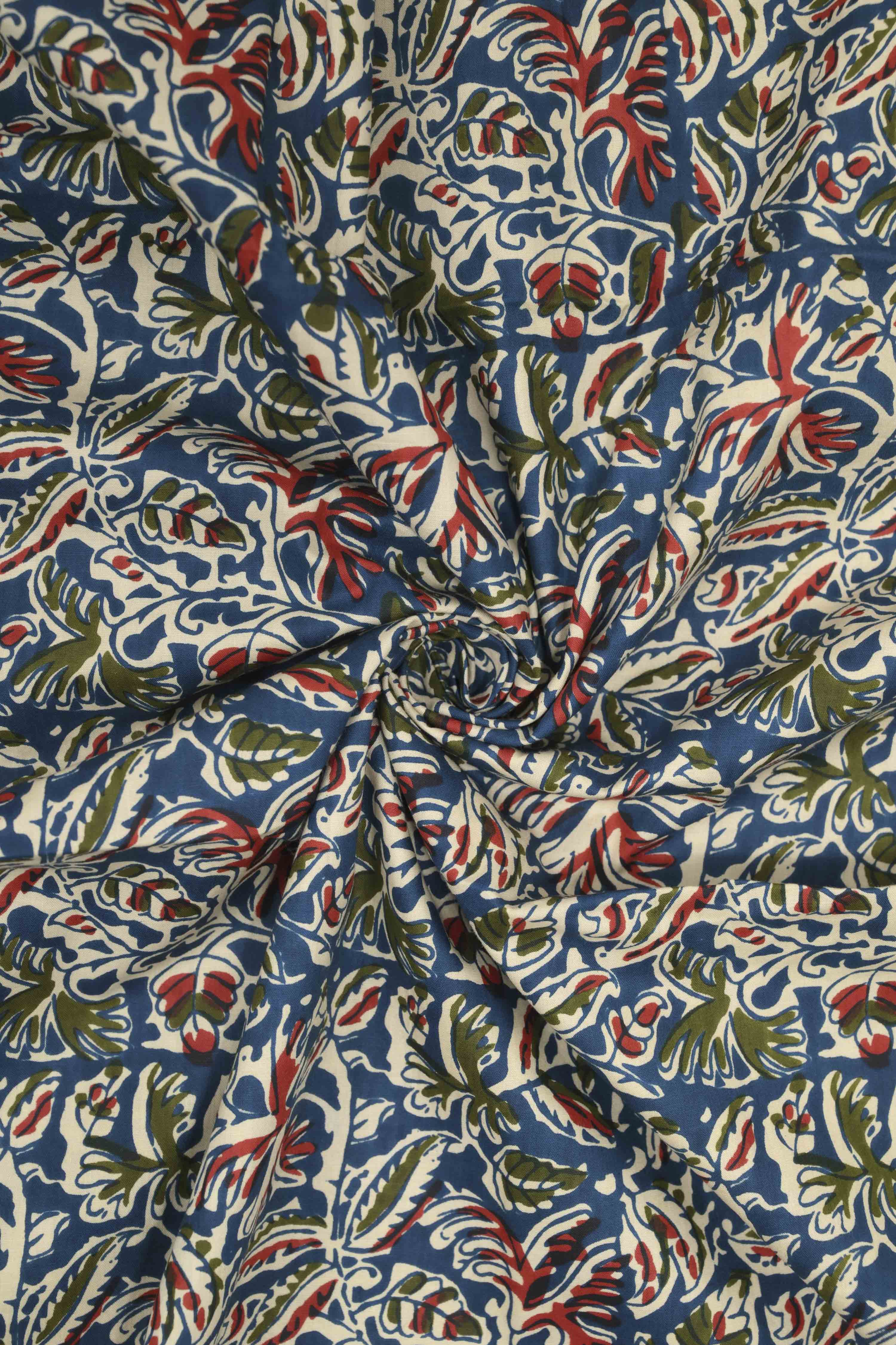 Blue Cotton Printed Unstitched Suit Set image number 2
