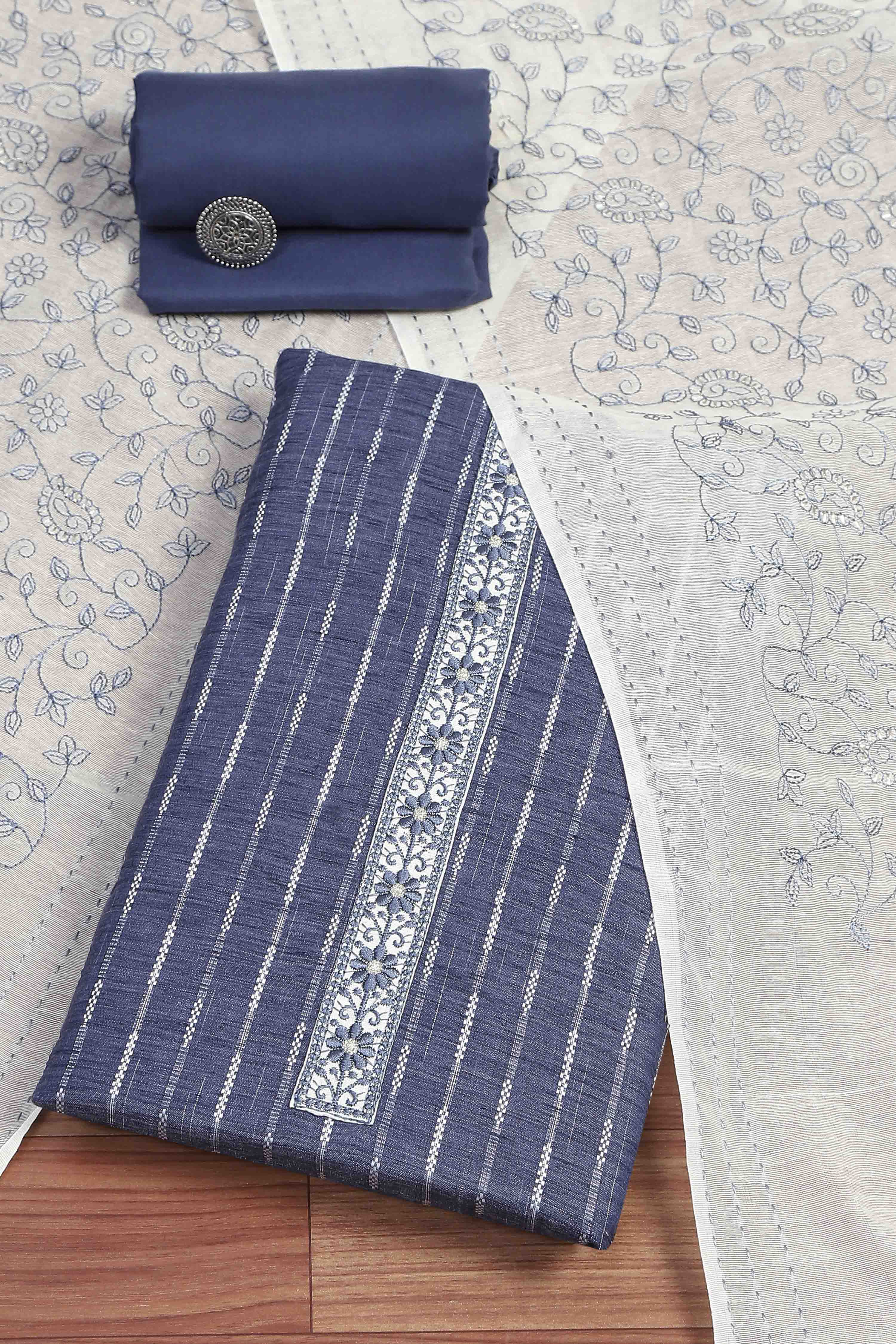 Blue Cotton Printed Unstitched Kurta Set image number 0