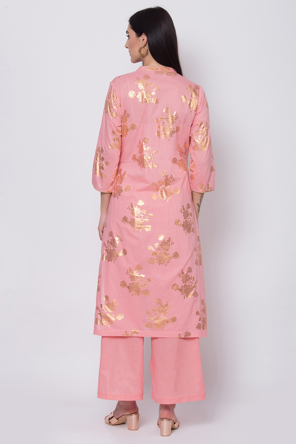 Peach Cotton Straight Kurta Palazzo Suit Set image number 5