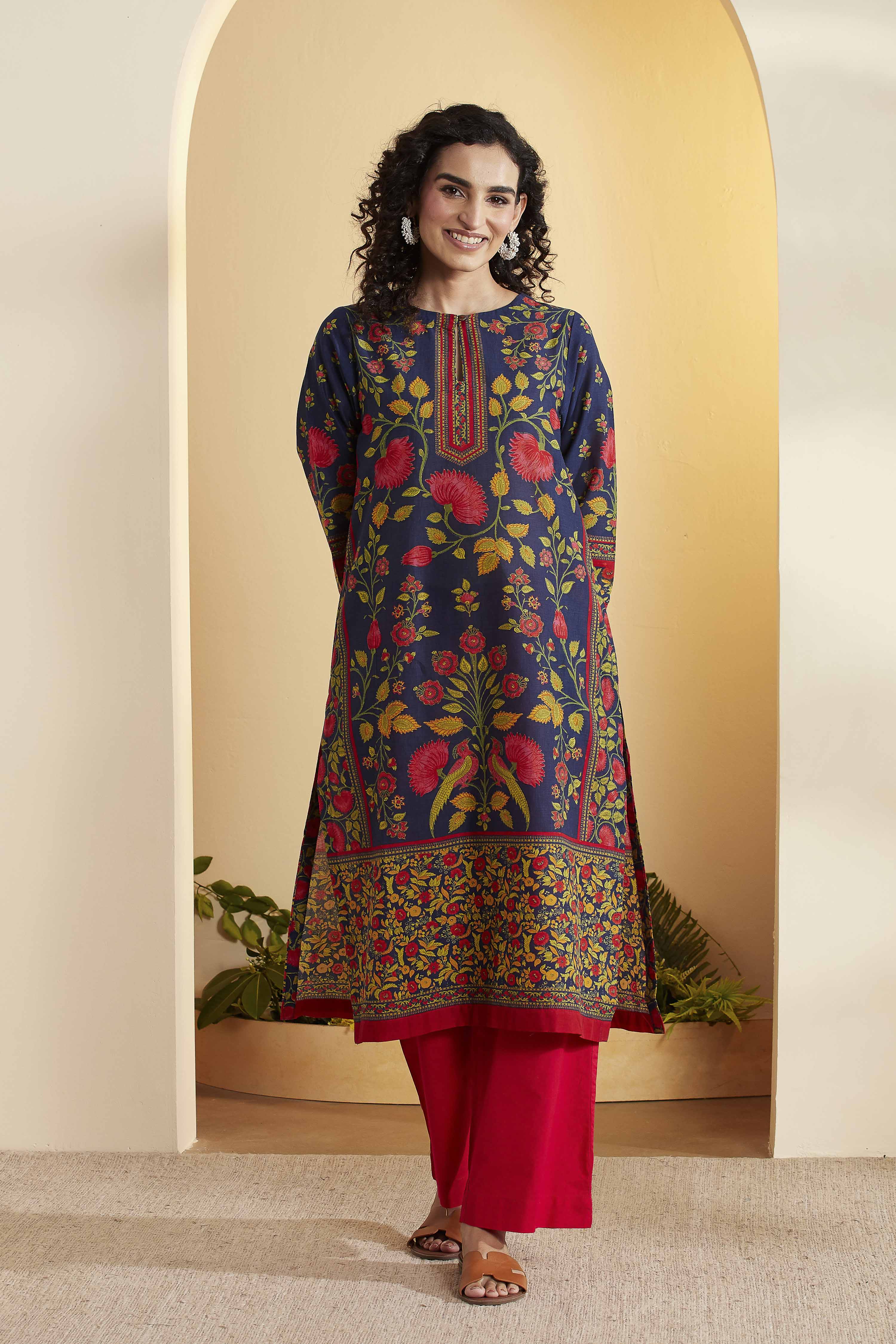 Blue Cotton Straight Kurta image number 5