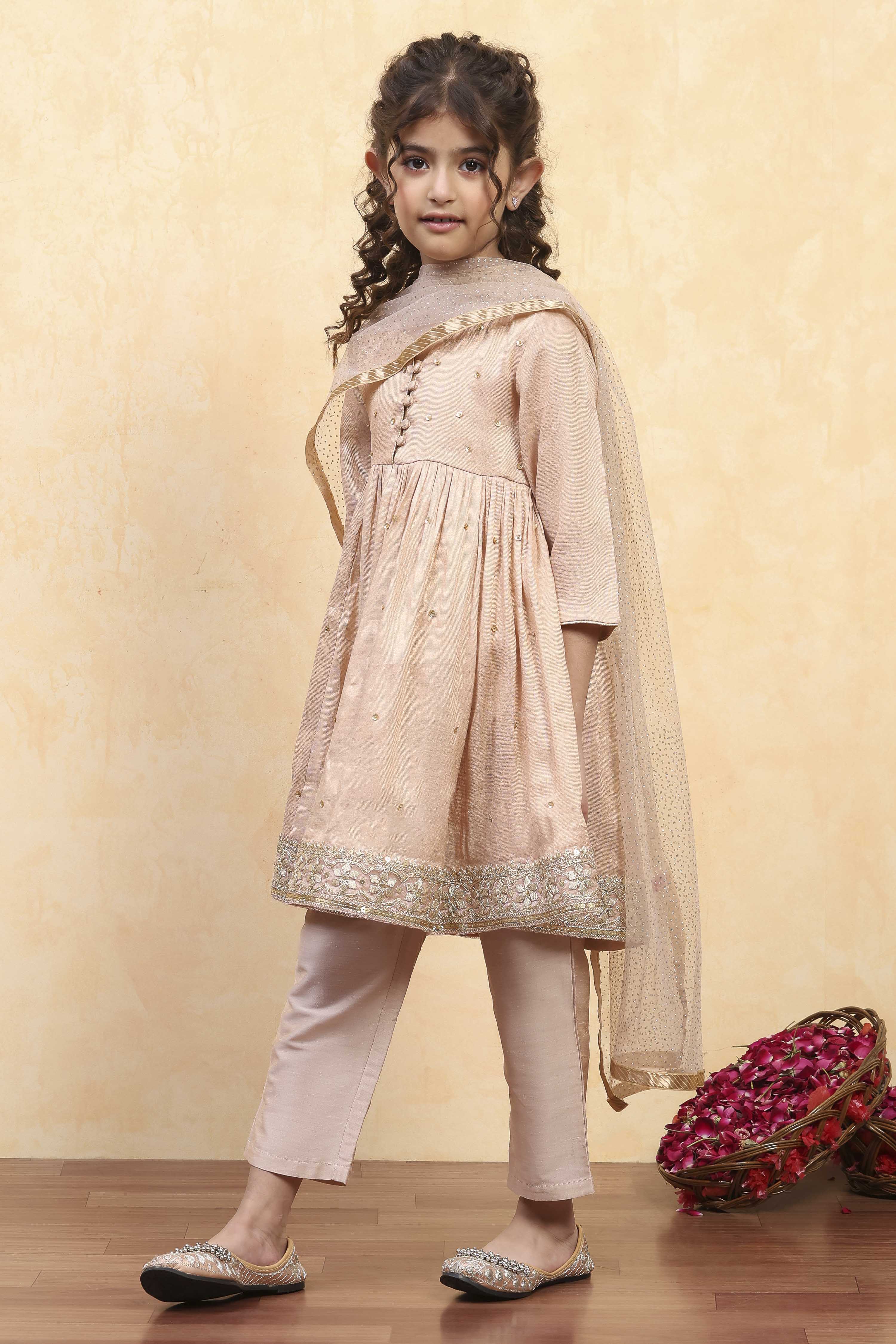 Gold Cotton Gathered Suit Set image number 3