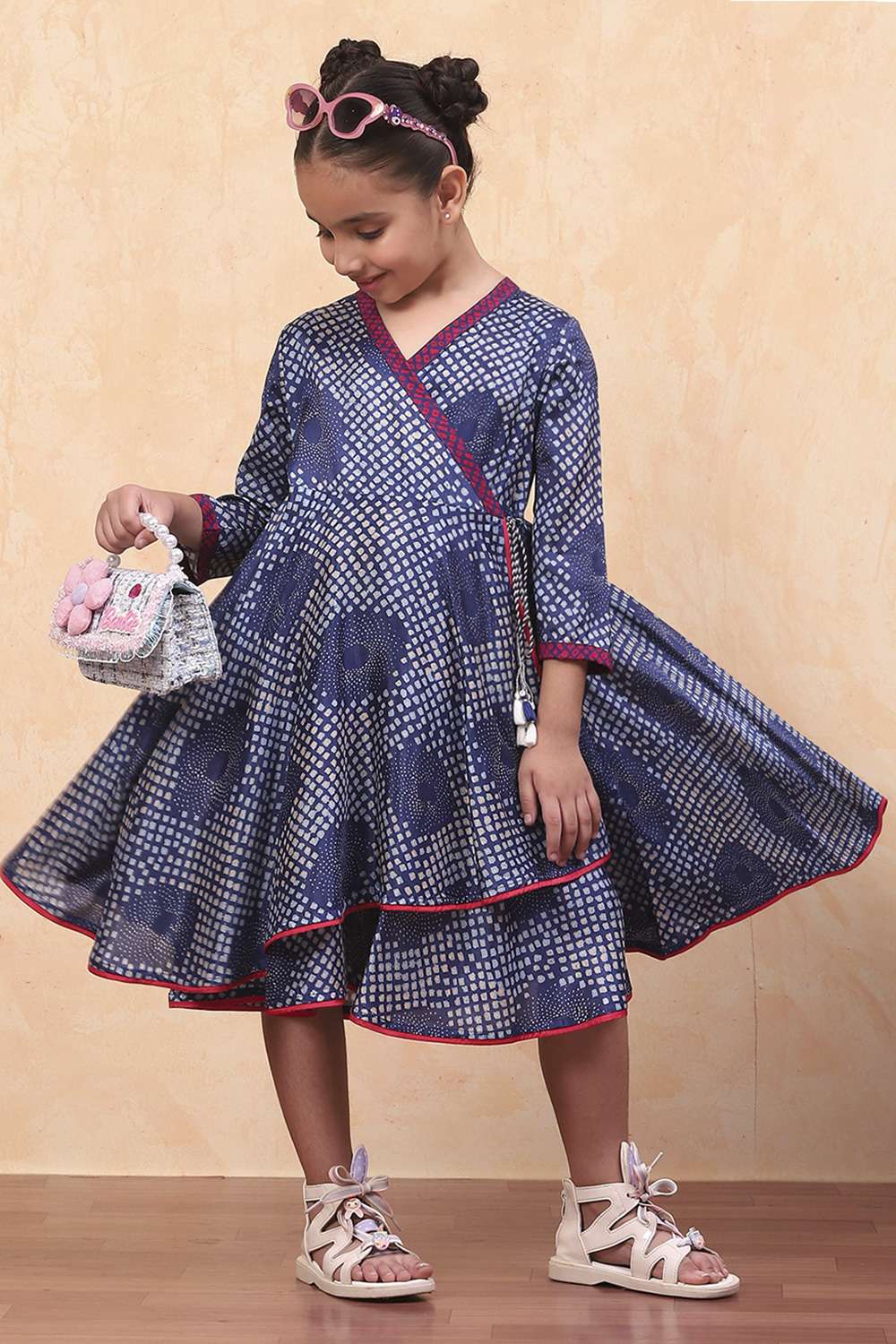 Blue Geometric Printed Flared Asymmetric Dress Biba India
