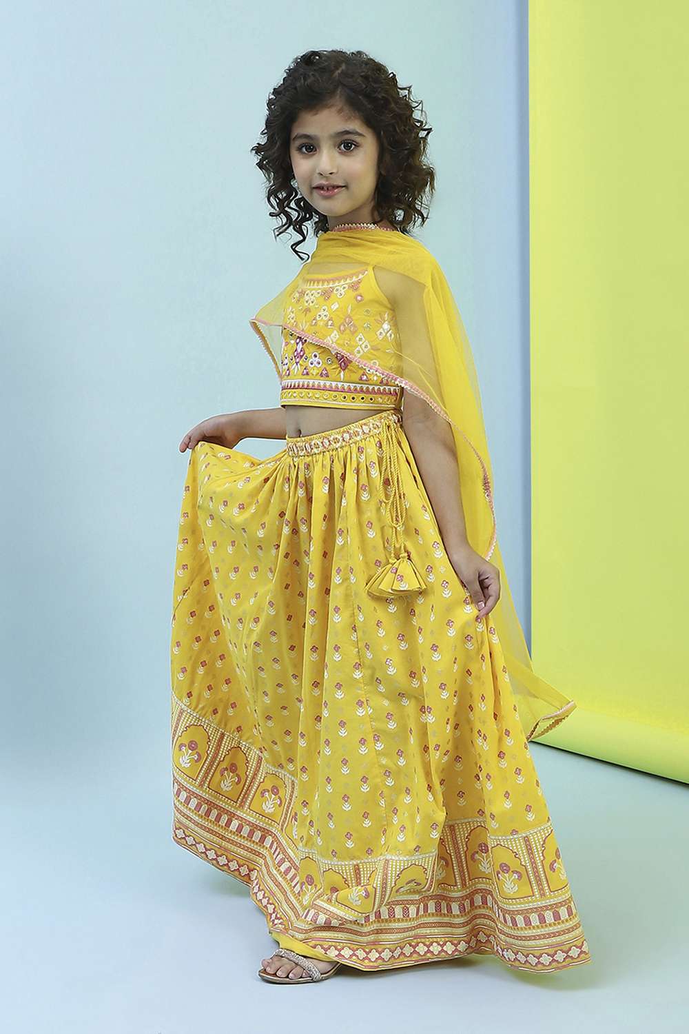Yellow Cotton Lehenga Set image number 3