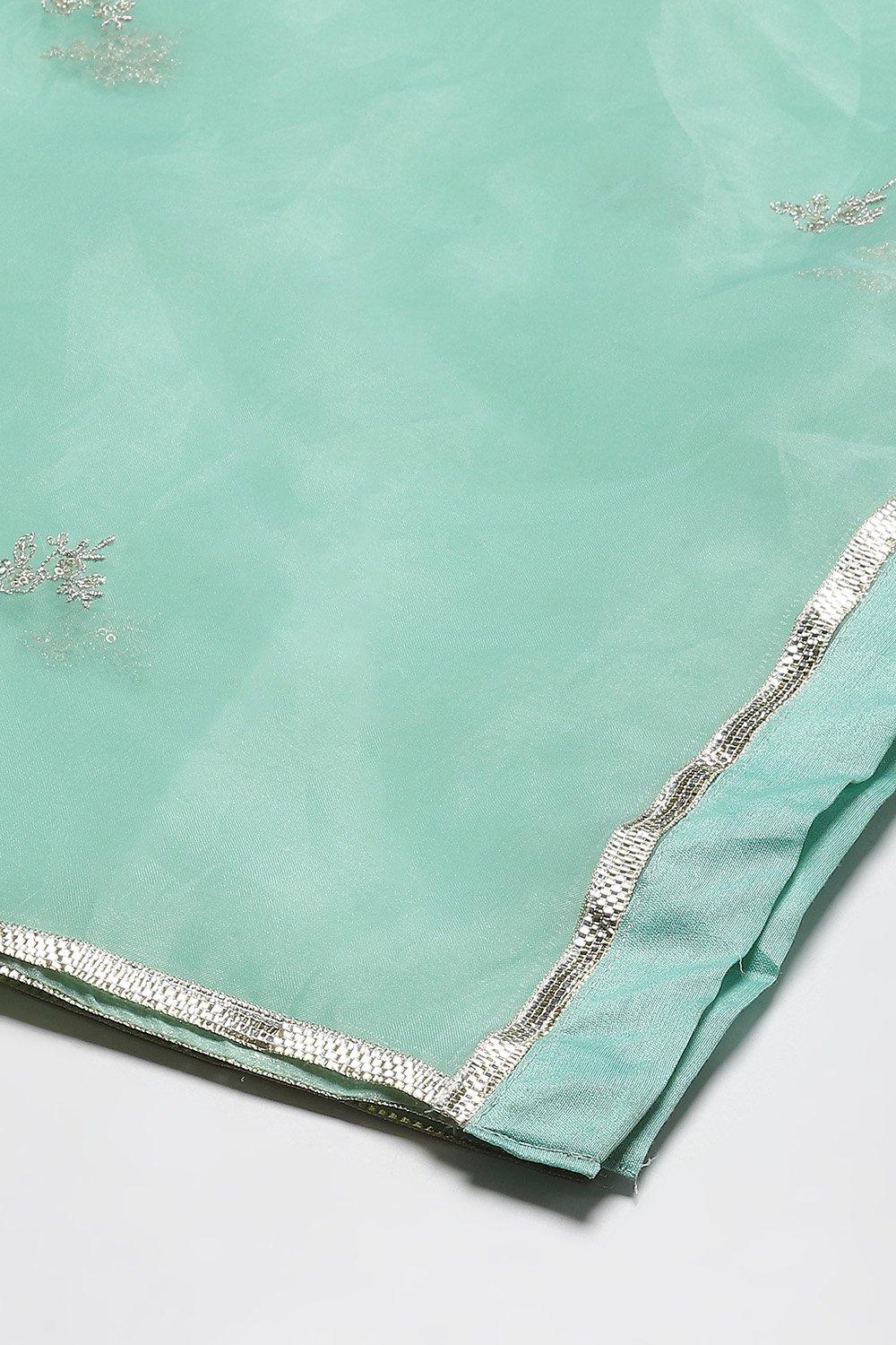 Sea Green Cotton Silk A-Line Kurta Palazzo Suit Set image number 3