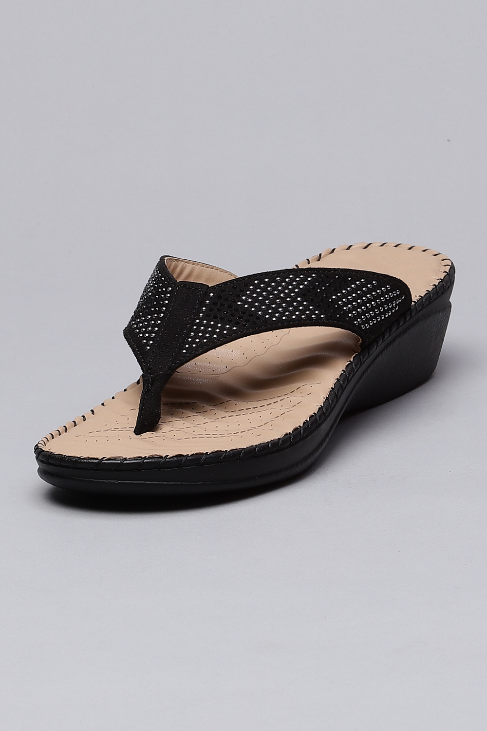 Black Synthetic Suede Sandals image number 2