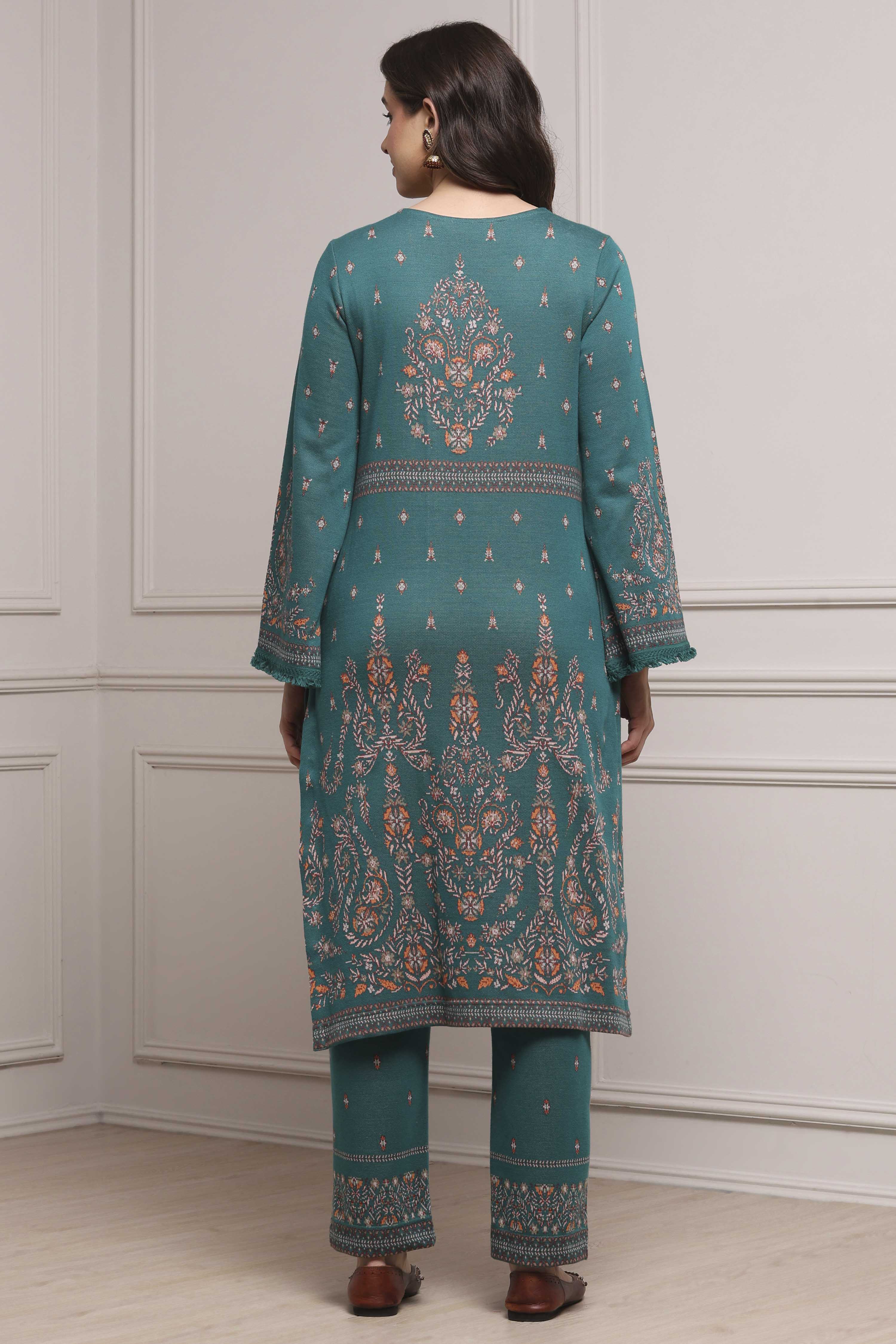 Ivory Cotton Blend Yarndyed Straight Suit Set image number 4