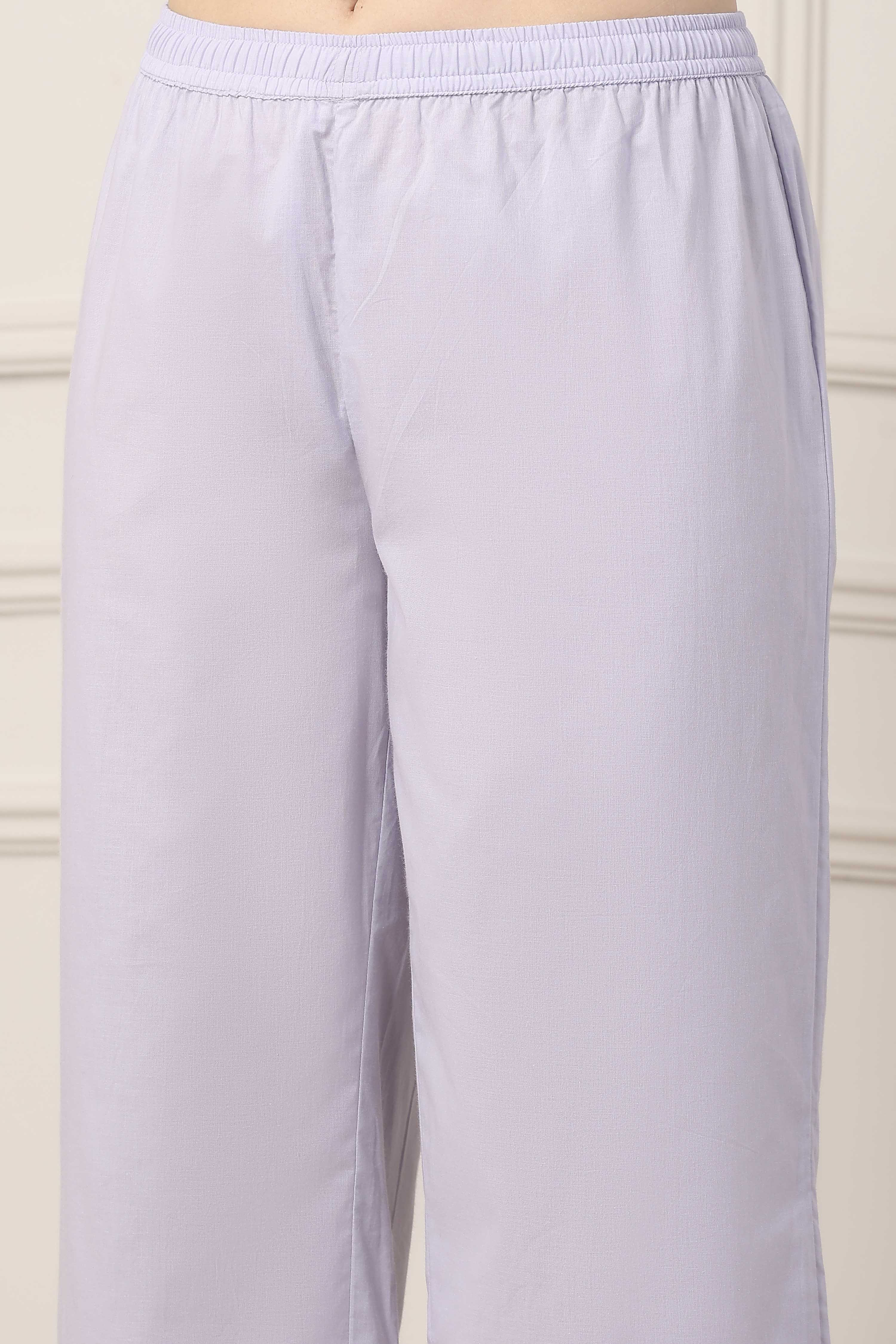 Purple Cotton Straight Suit Set image number 2