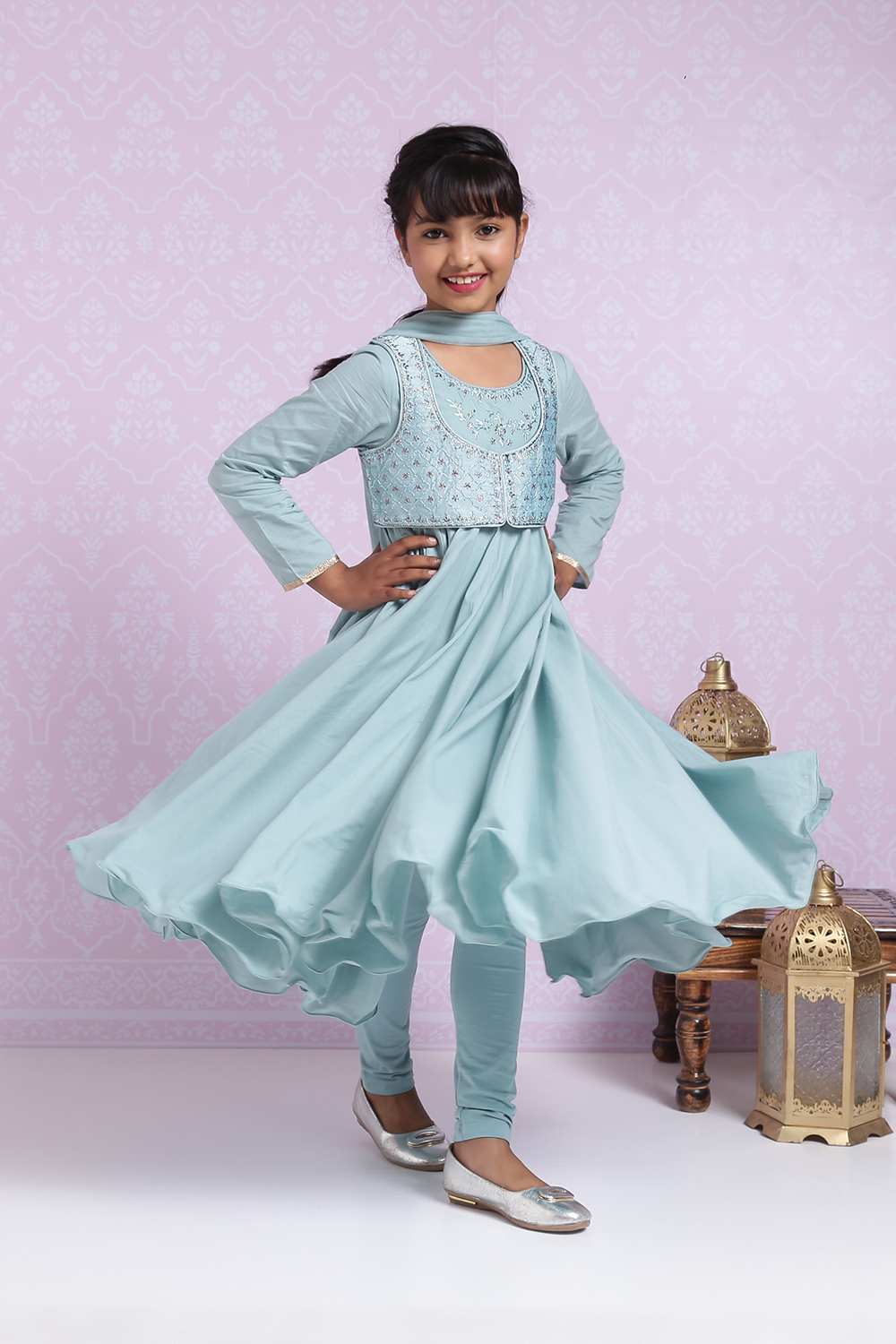 Sea Blue Poly Viscose Anarkali Suit image number 2